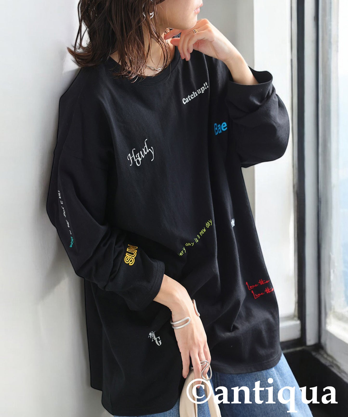 Logo Embroidered Long T-Shirt Ladies