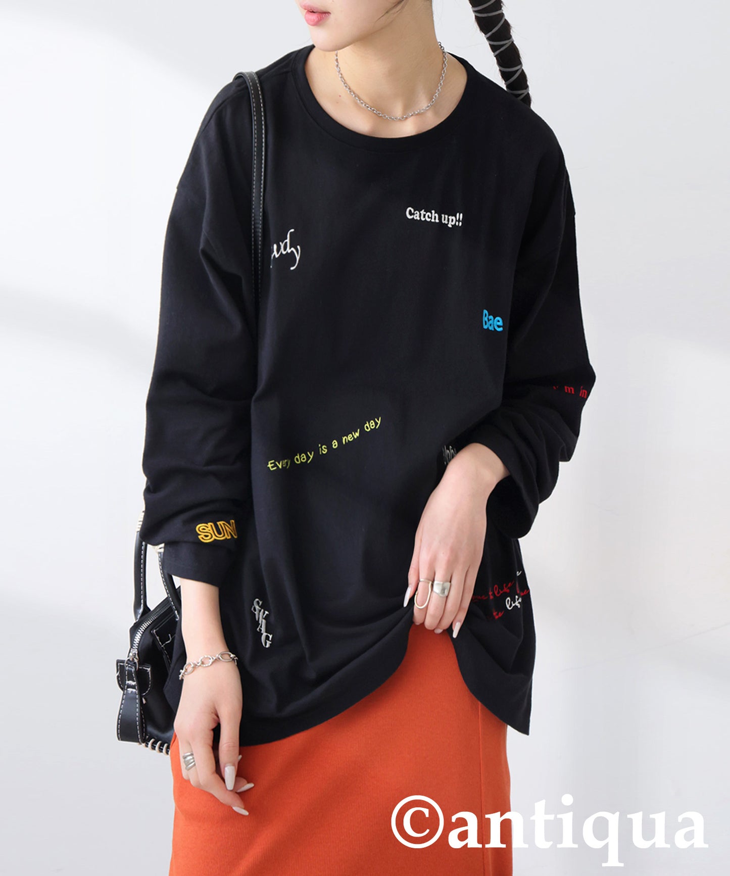 Logo Embroidered Long T-Shirt Ladies