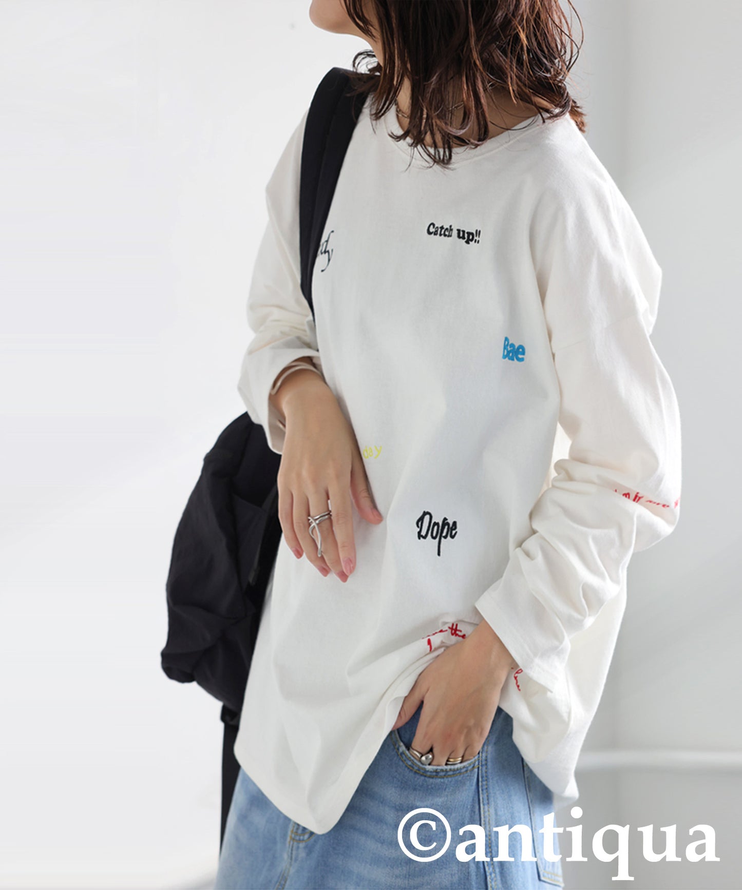 Logo Embroidered Long T-Shirt Ladies