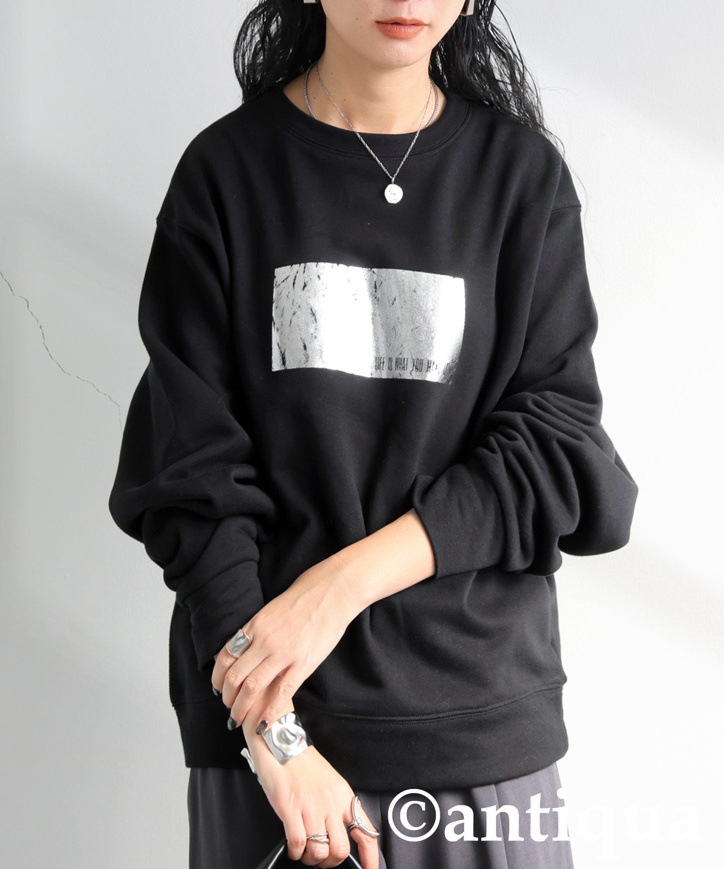 Foil Print Fleece Pullover Ladies