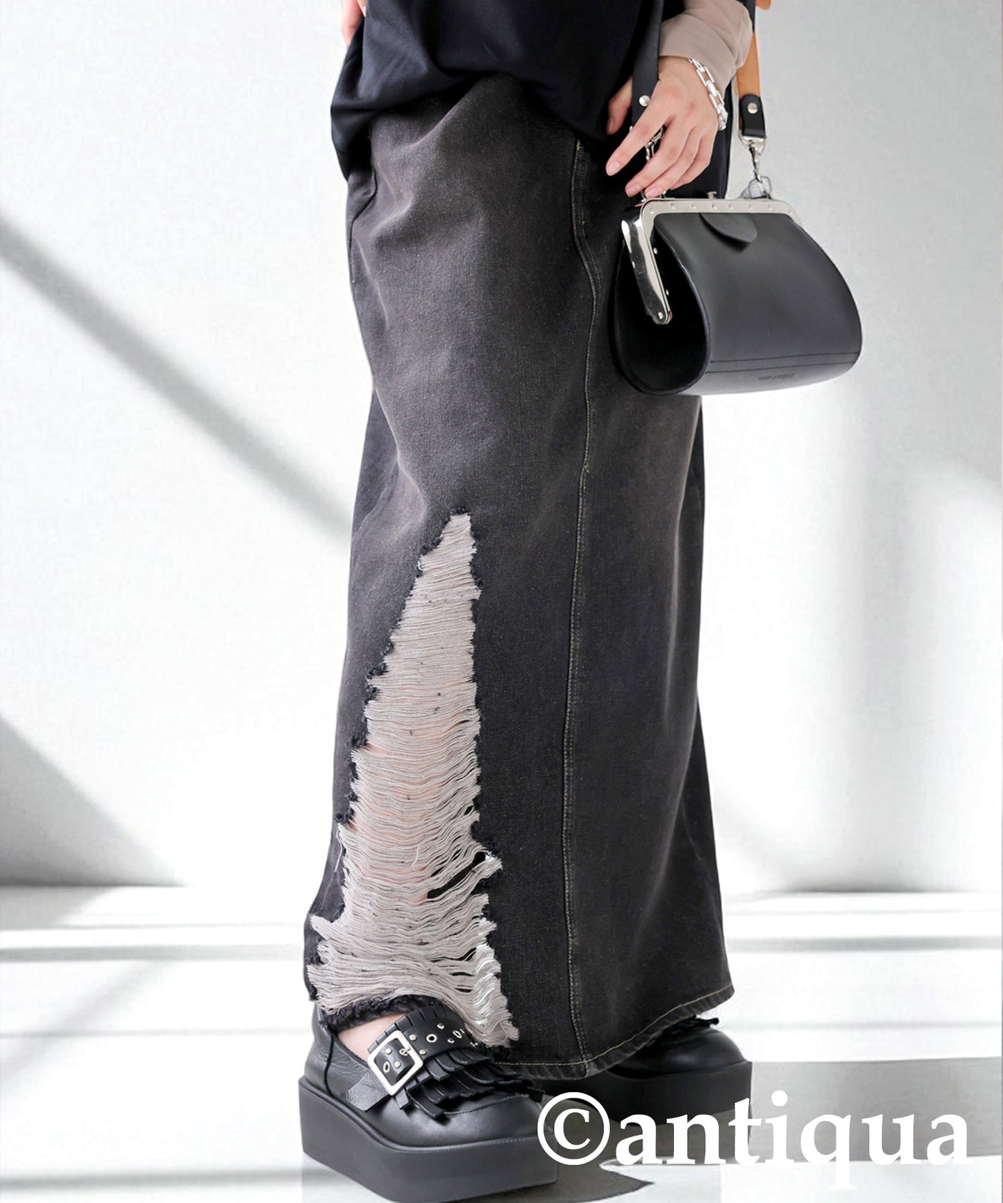 Ladies Distressed Denim Skirt