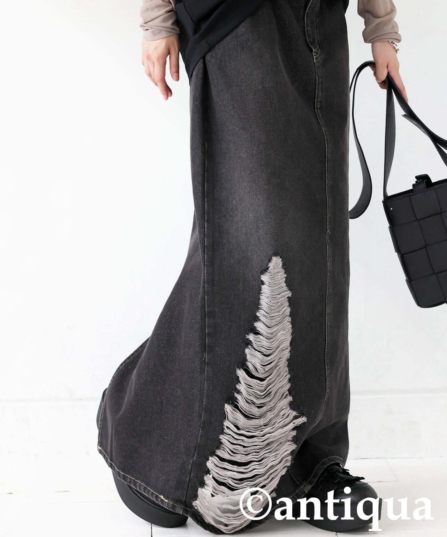 Ladies Distressed Denim Skirt