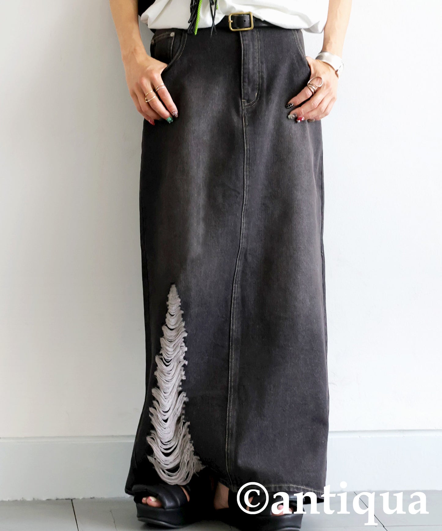 Ladies Distressed Denim Skirt