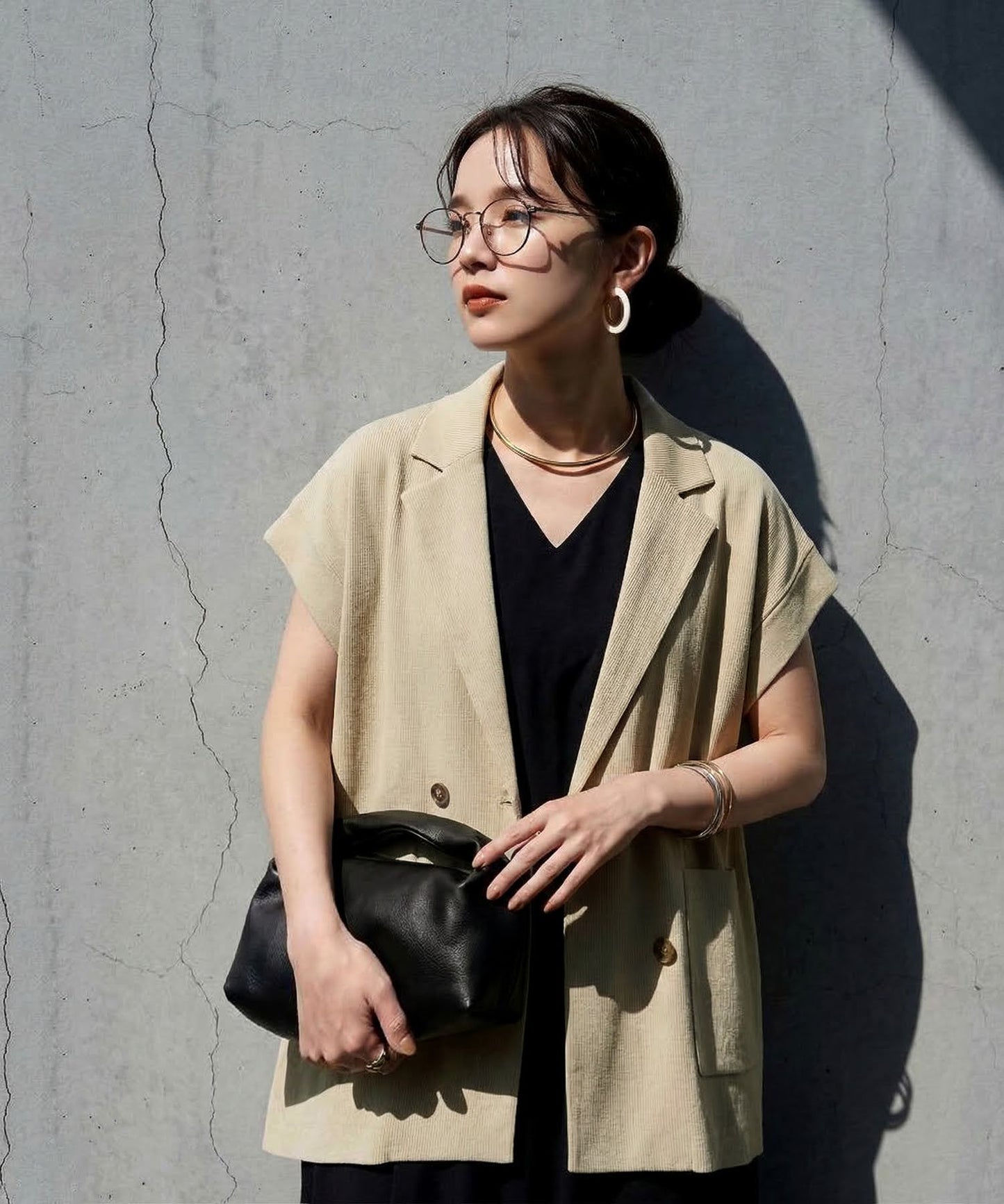 Jacket-Style Double-Breasted Knit Vest Ladies
