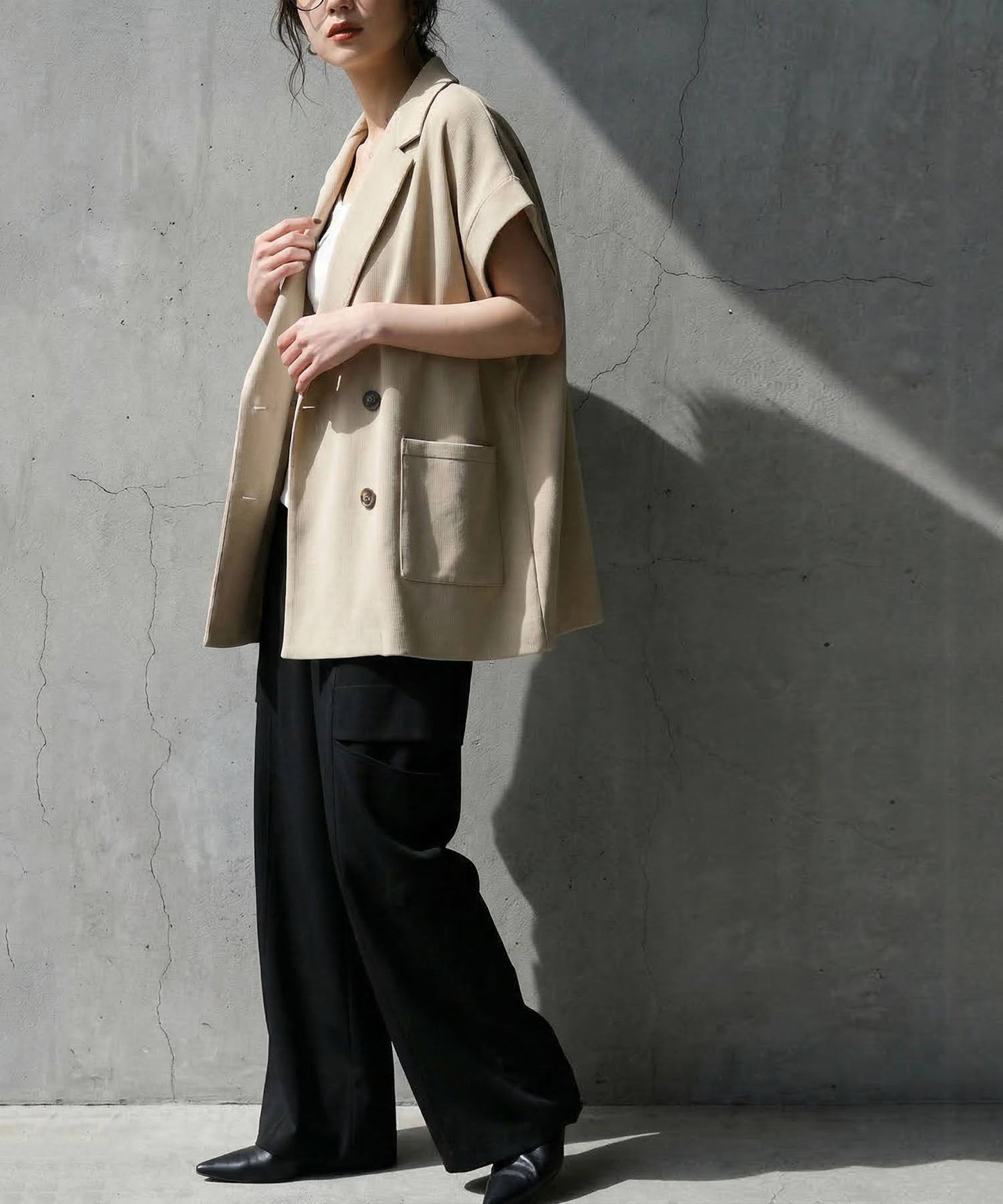 Jacket-Style Double-Breasted Knit Vest Ladies