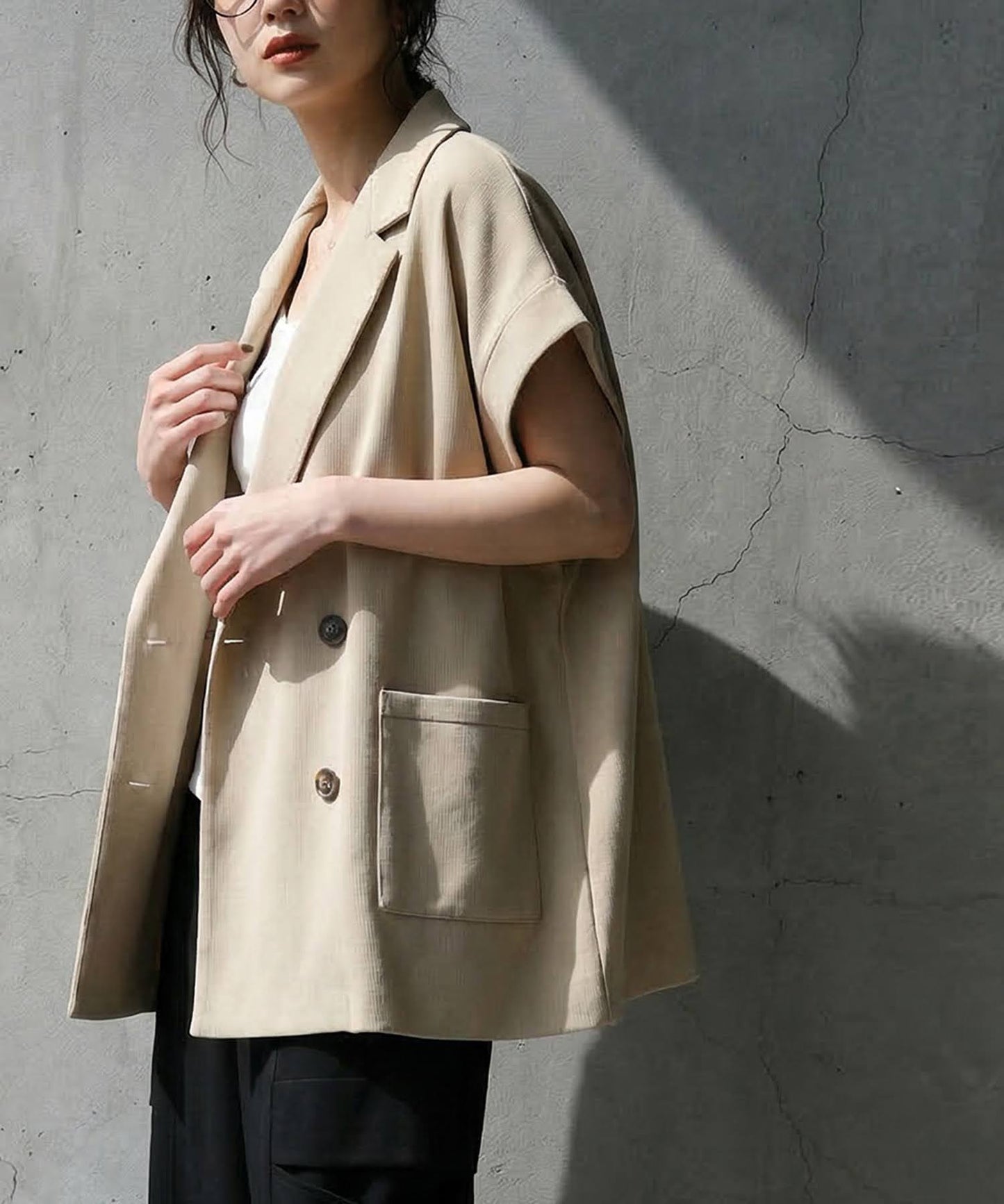 Jacket-Style Double-Breasted Knit Vest Ladies