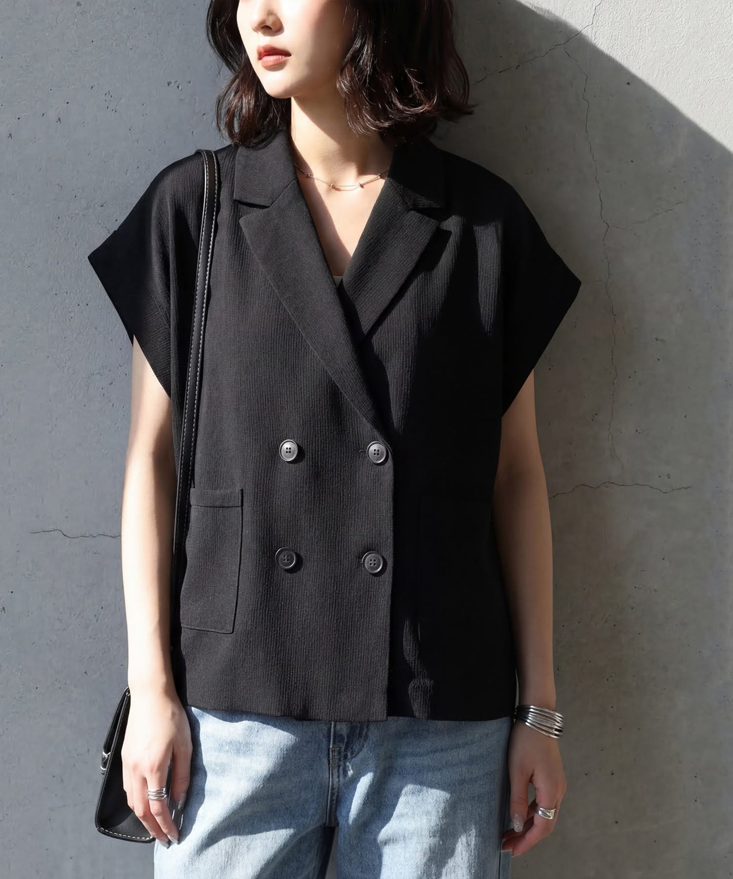 Jacket-Style Double-Breasted Knit Vest Ladies