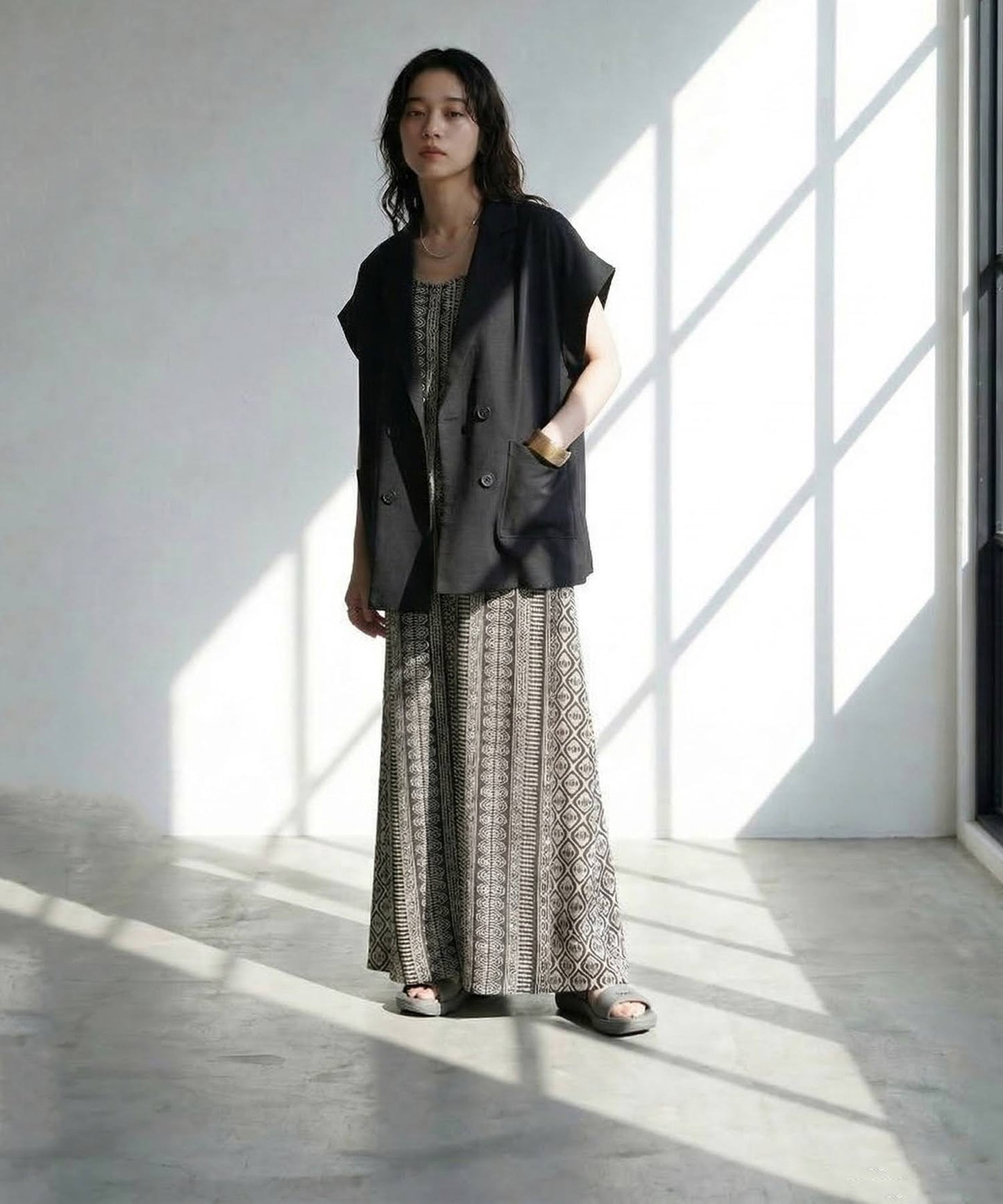 Jacket-Style Double-Breasted Knit Vest Ladies