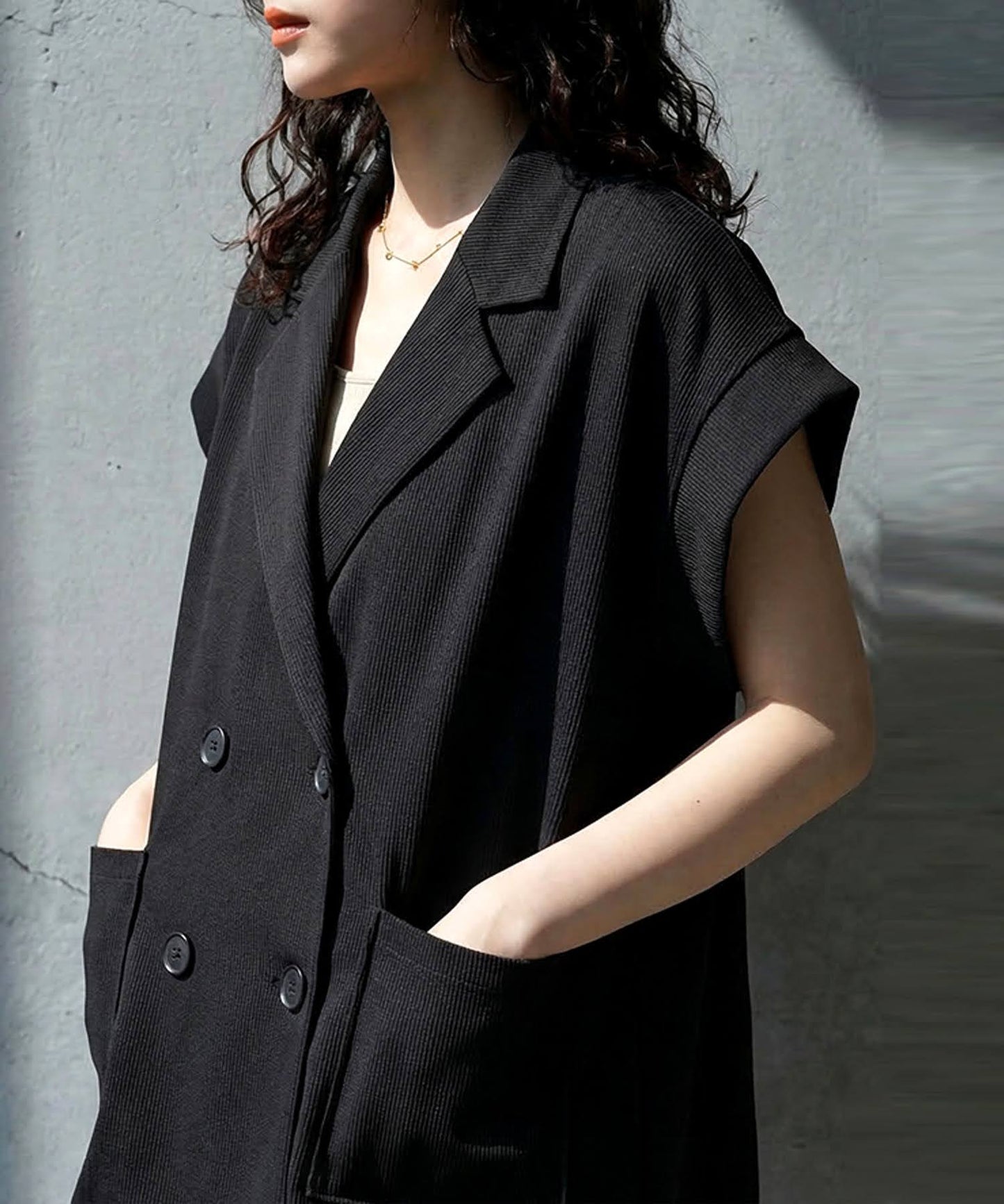 Jacket-Style Double-Breasted Knit Vest Ladies