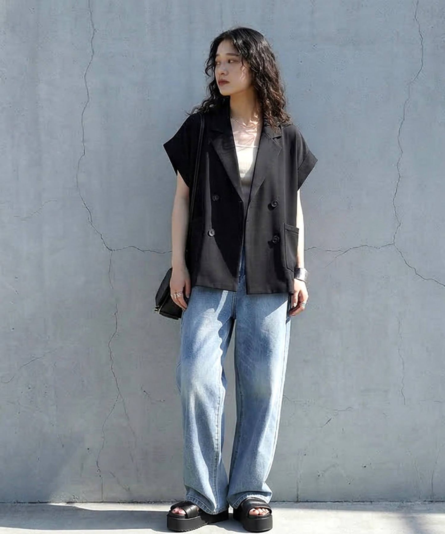 Jacket-Style Double-Breasted Knit Vest Ladies