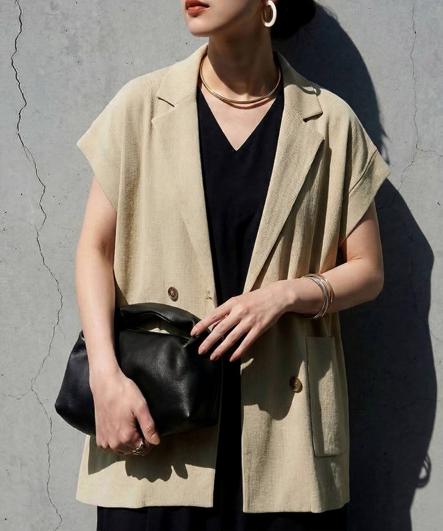 Jacket-Style Double-Breasted Knit Vest Ladies