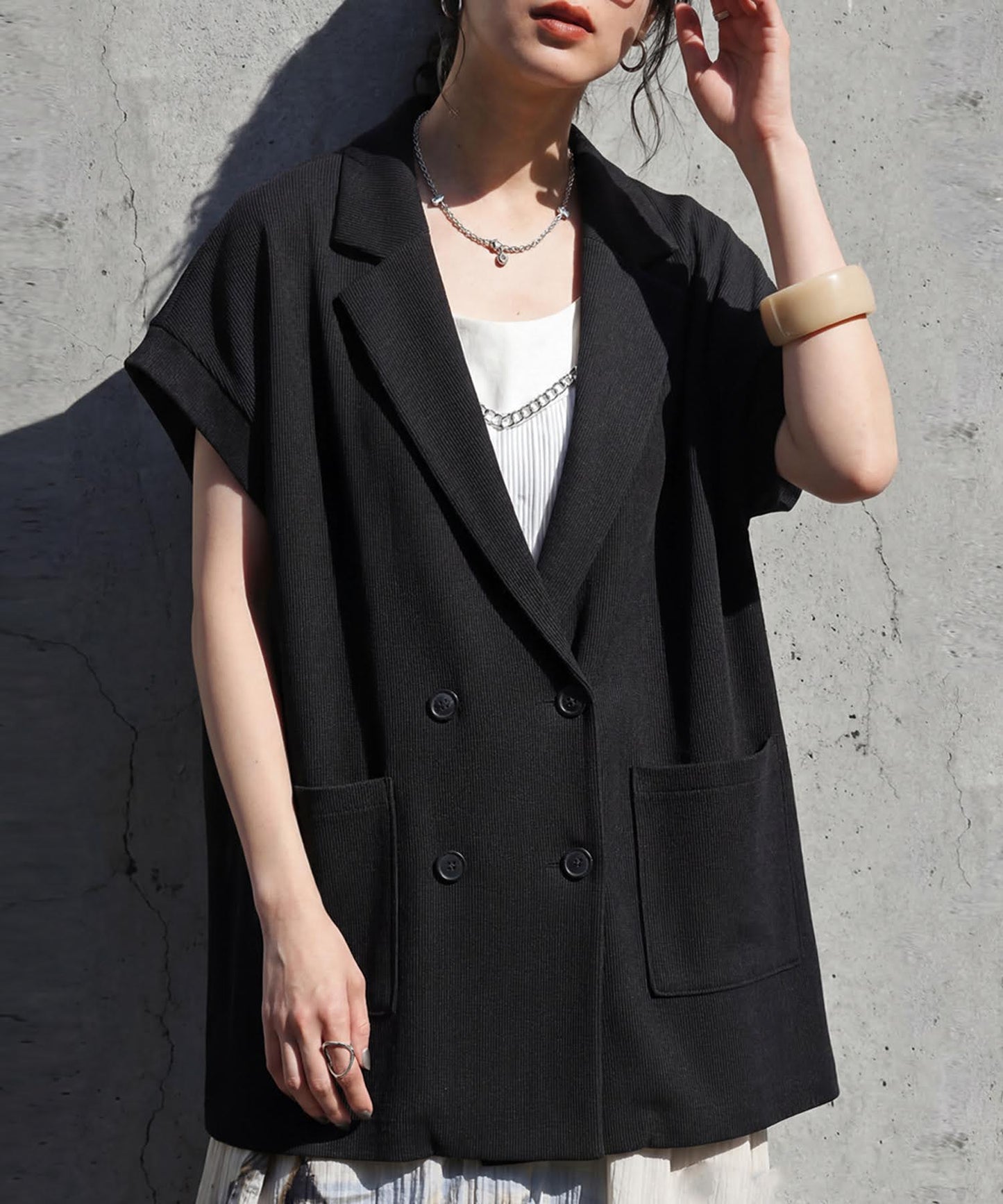 Jacket-Style Double-Breasted Knit Vest Ladies