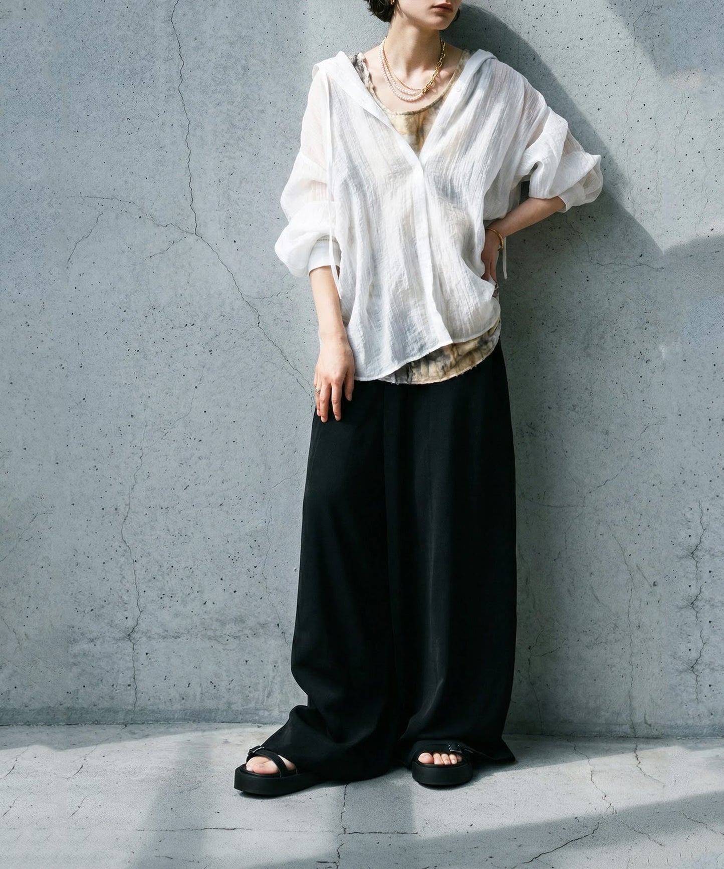 Checkered Hooded Sheer Shirt Ladies