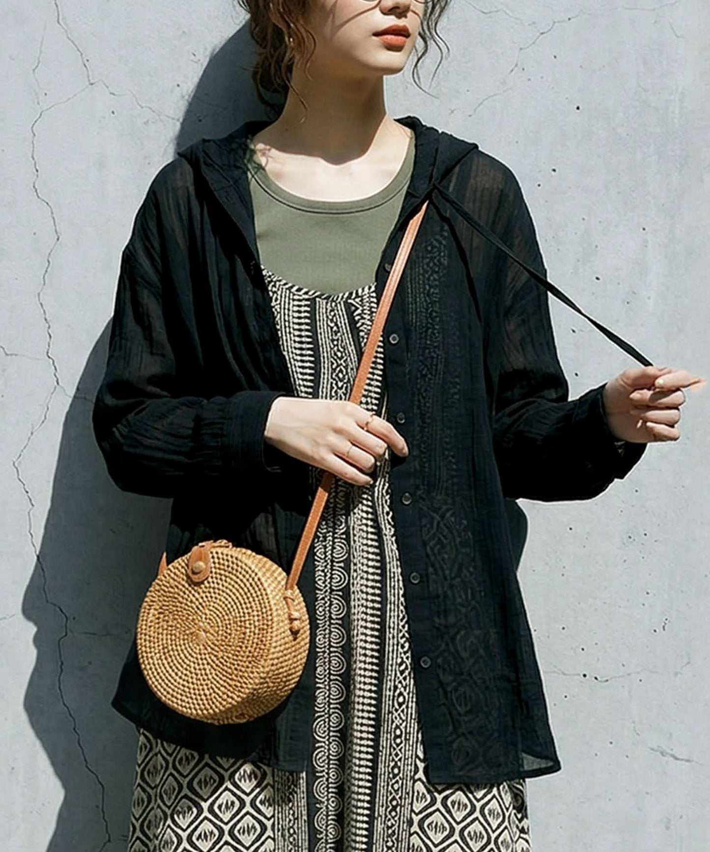 Checkered Hooded Sheer Shirt Ladies