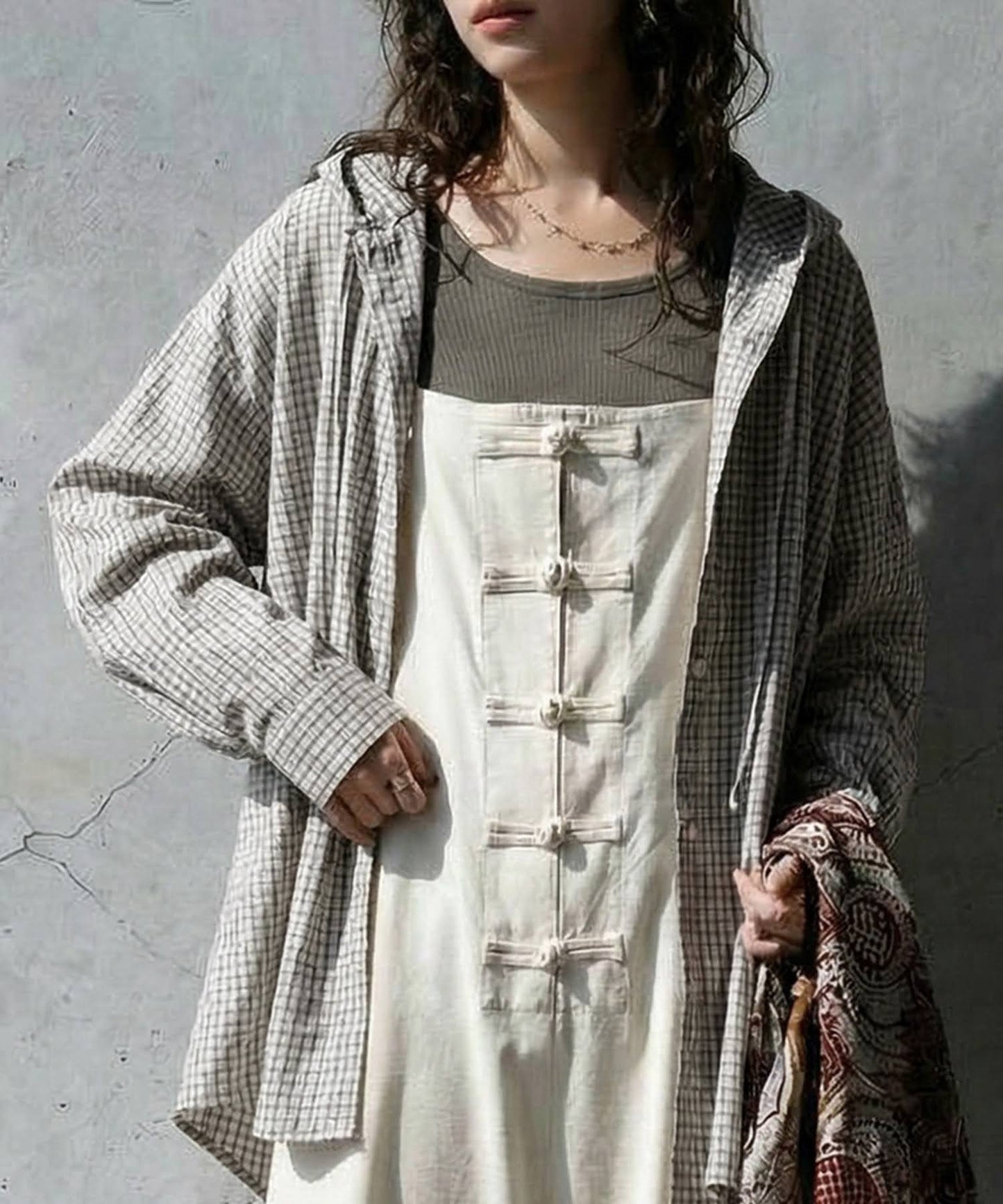 Checkered Hooded Sheer Shirt Ladies