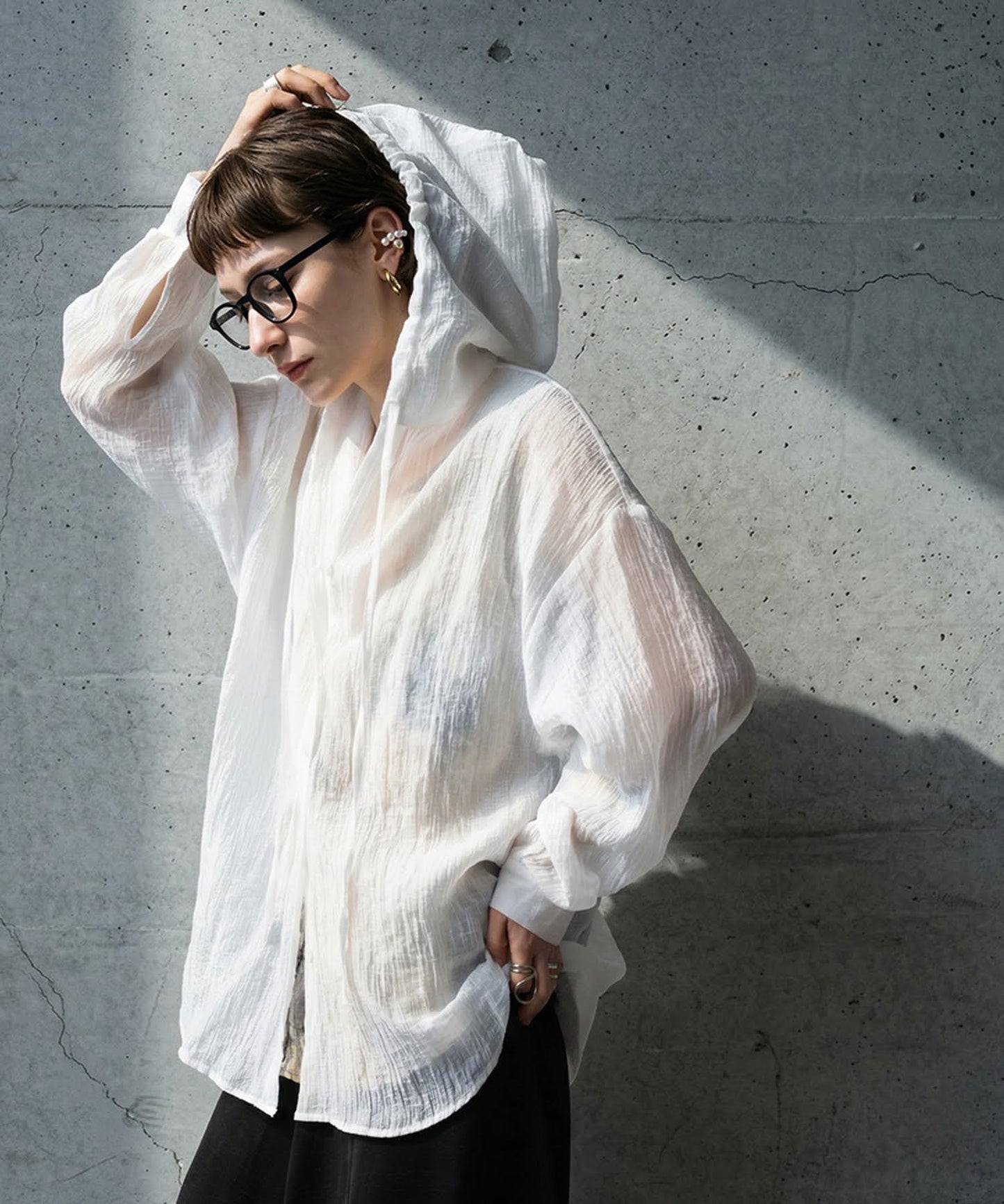 Checkered Hooded Sheer Shirt Ladies