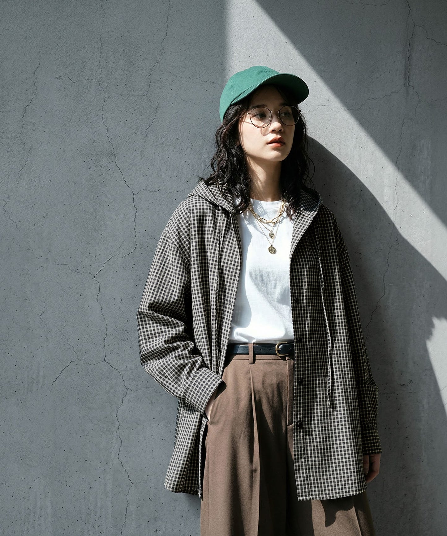 Checkered Hooded Sheer Shirt Ladies