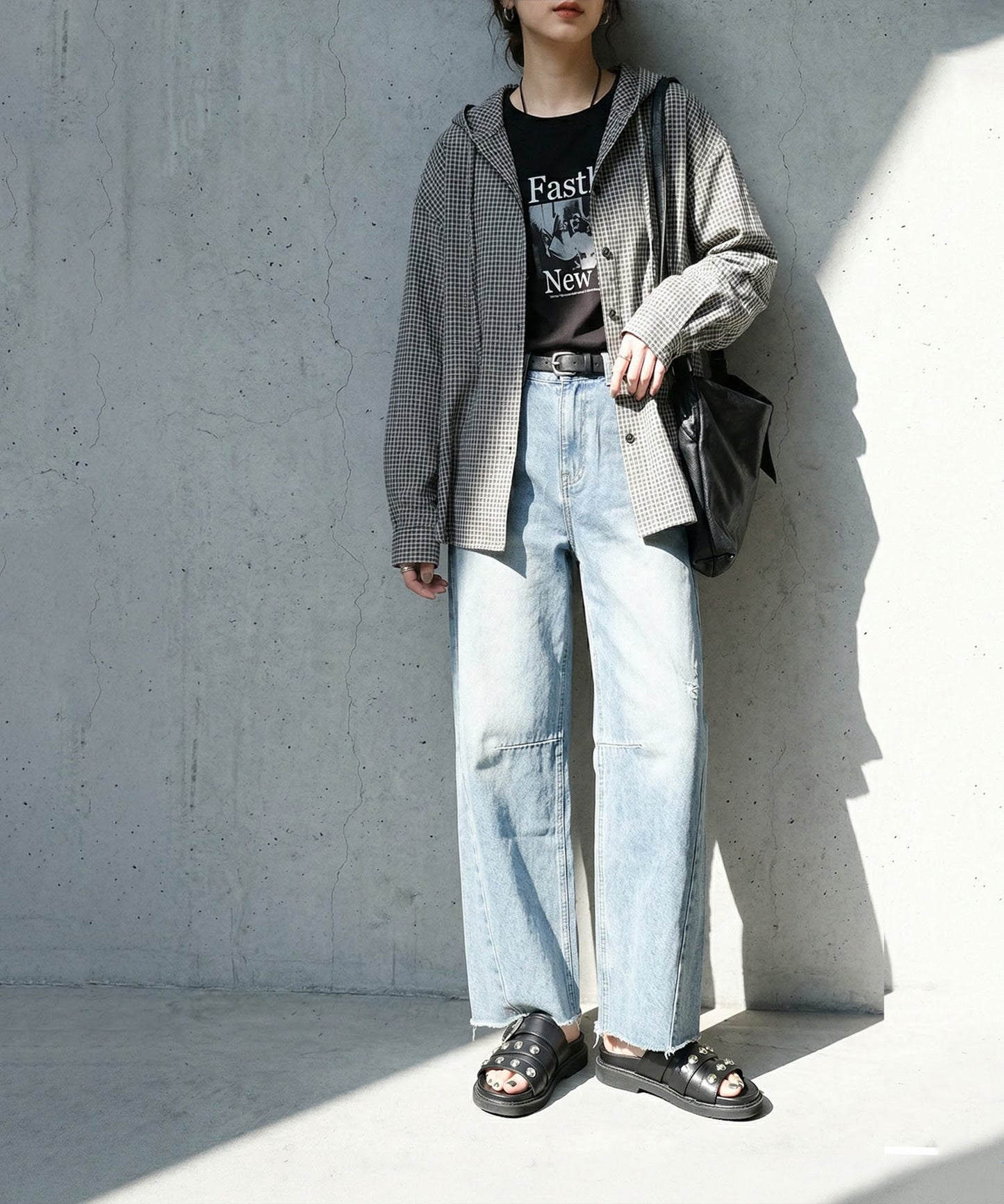 Checkered Hooded Sheer Shirt Ladies