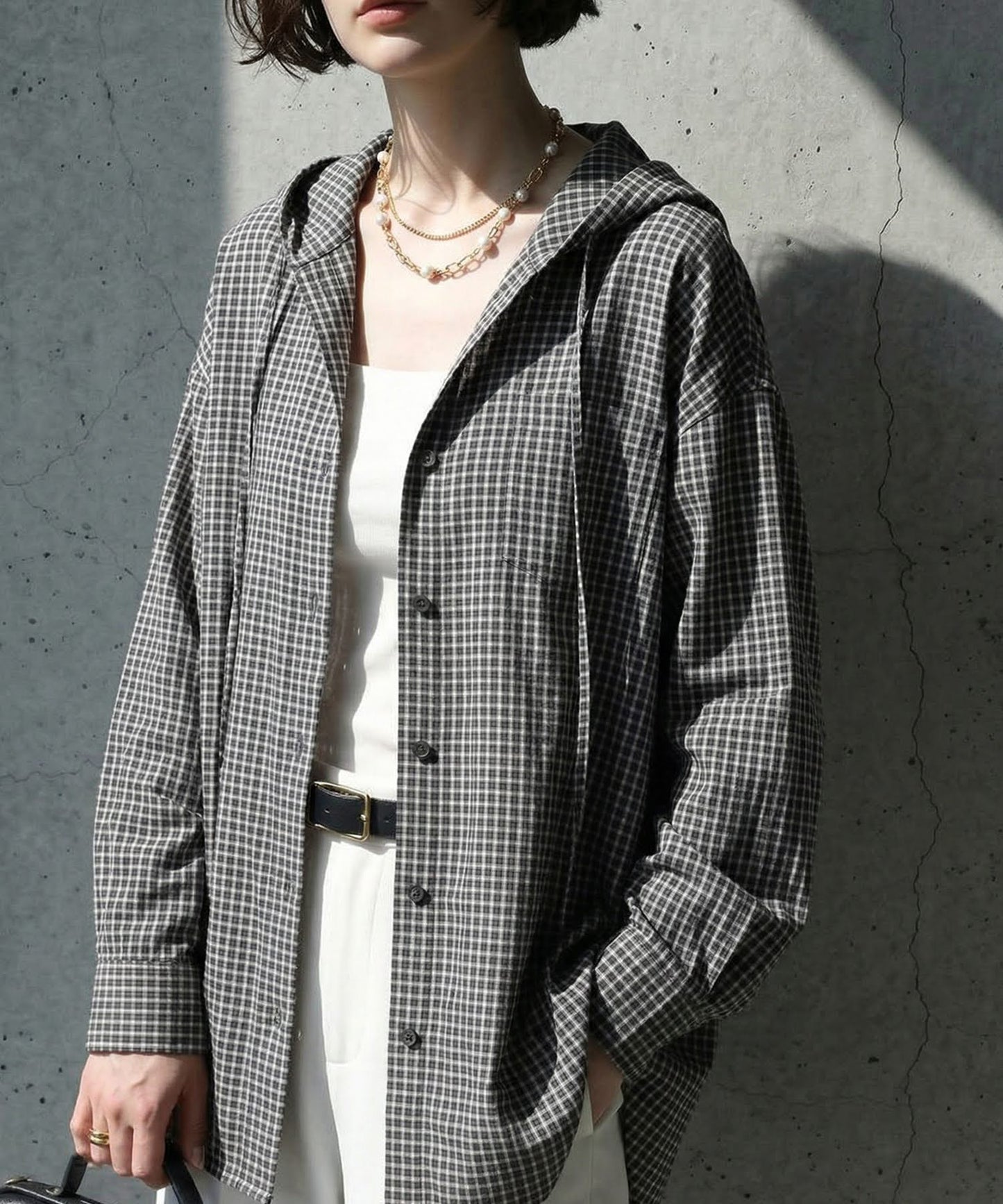 Checkered Hooded Sheer Shirt Ladies