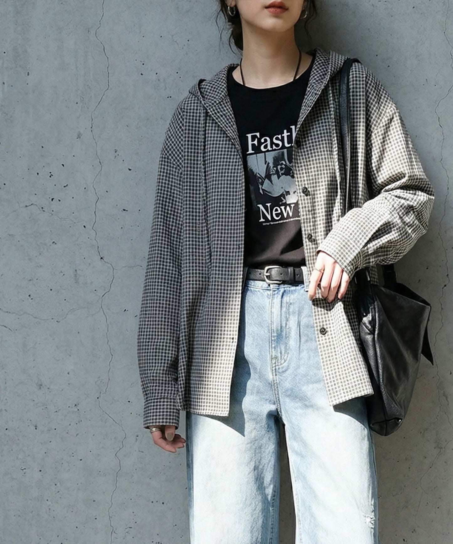Checkered Hooded Sheer Shirt Ladies