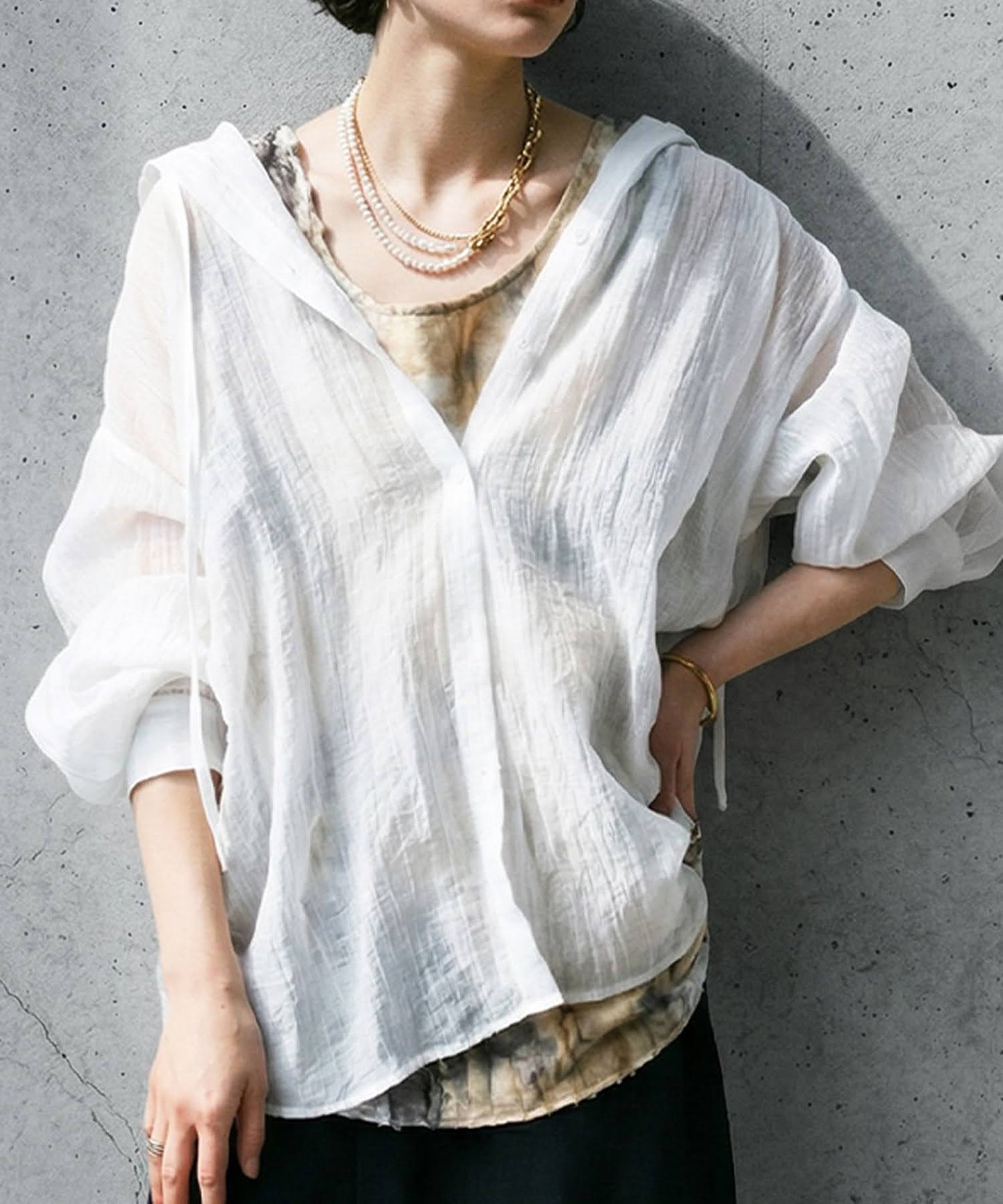 Checkered Hooded Sheer Shirt Ladies