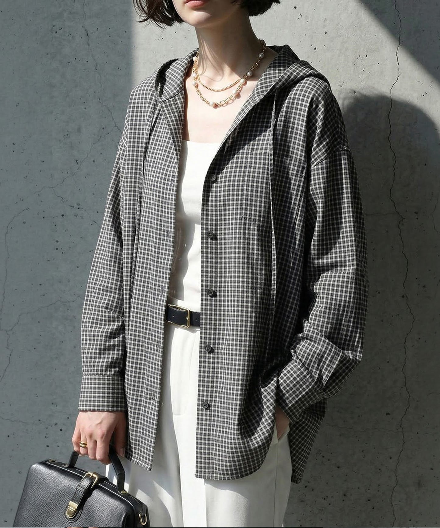 Checkered Hooded Sheer Shirt Ladies