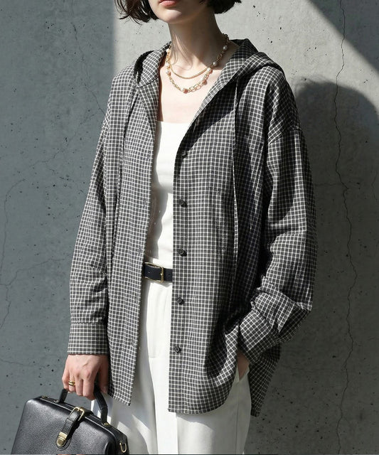 Checkered Hooded Sheer Shirt Ladies