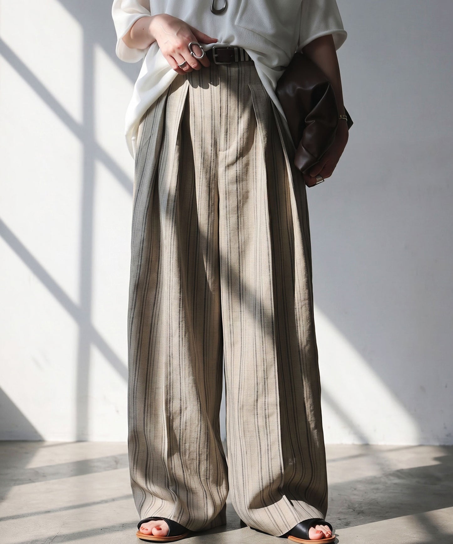 Striped Wide-Leg Pants With Pleats Ladies