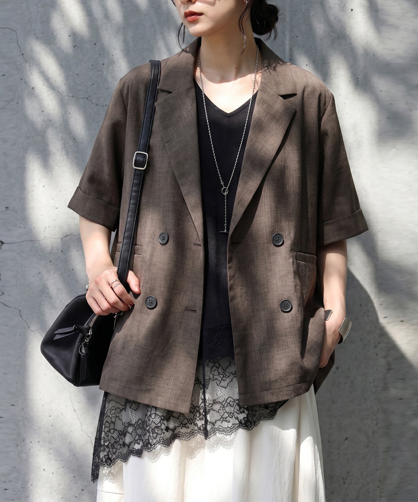 Slub Tweed Double-Breasted Tailored Jacket Ladies