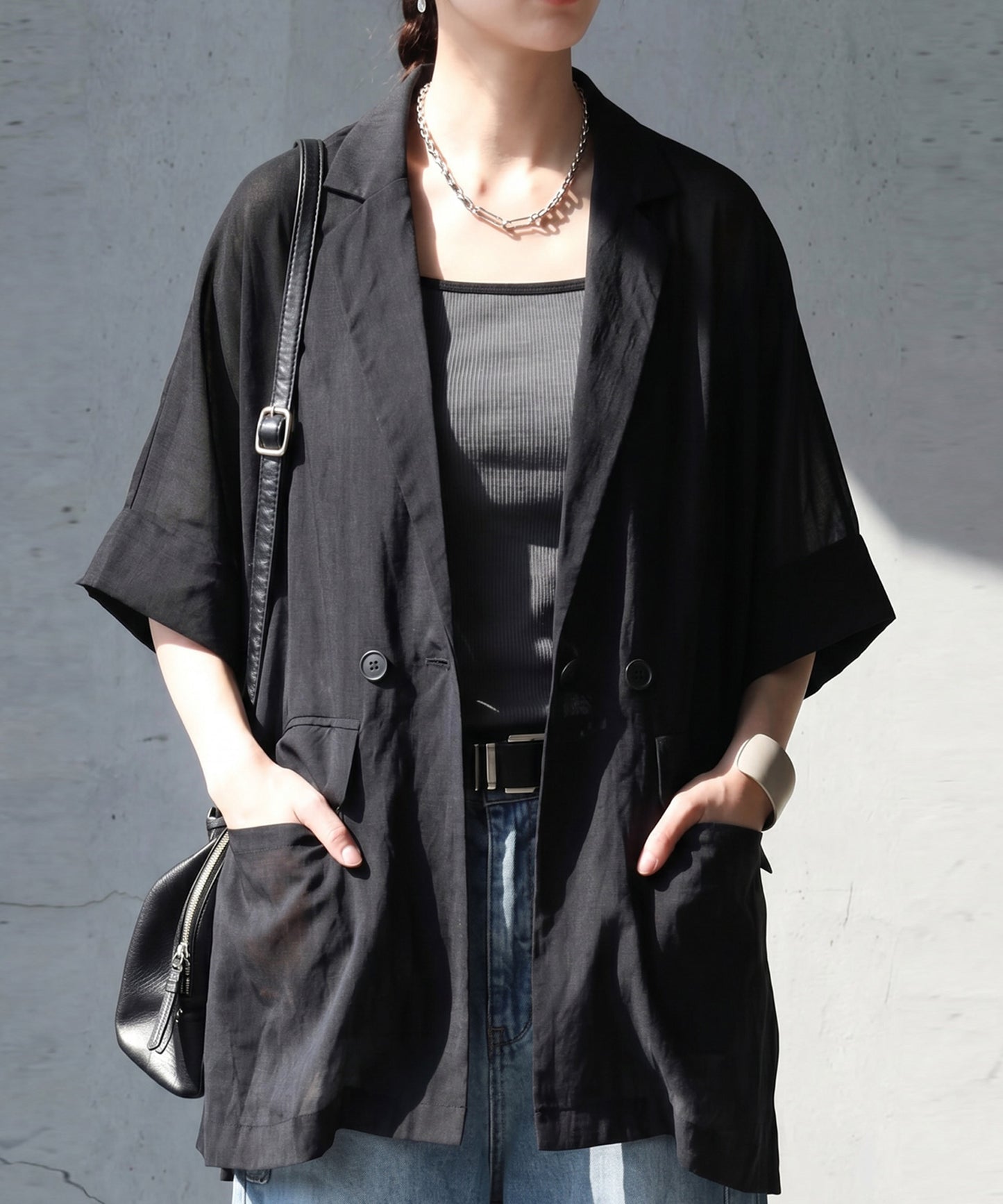 Slub Tweed Double-Breasted Tailored Jacket Ladies