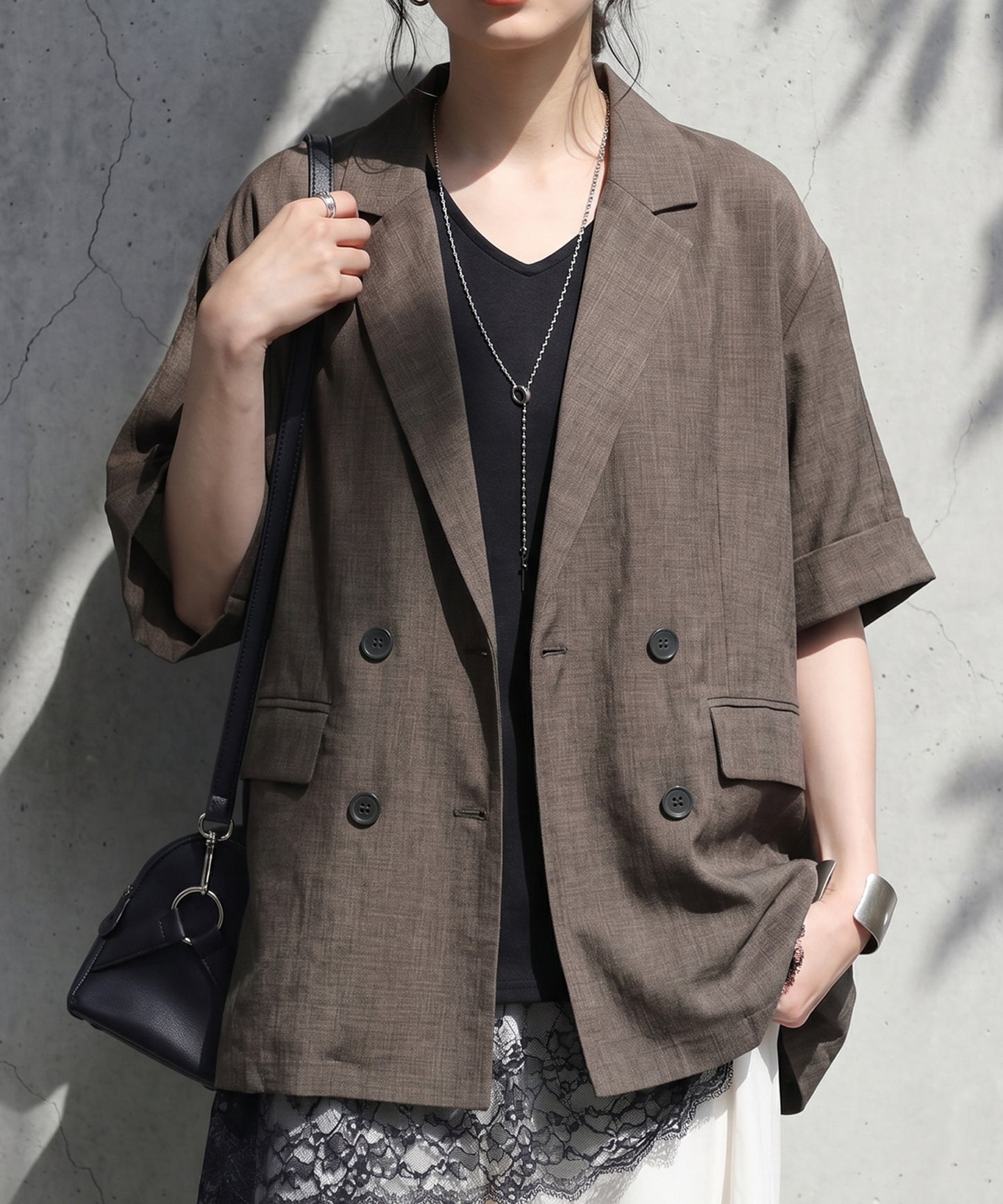 Slub Tweed Double-Breasted Tailored Jacket Ladies