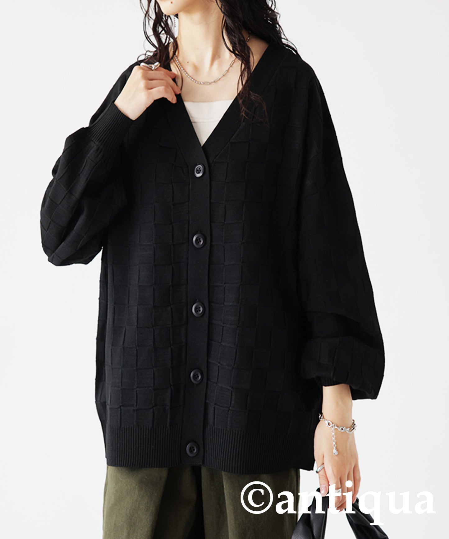 Ladies Block Checked Cardigan