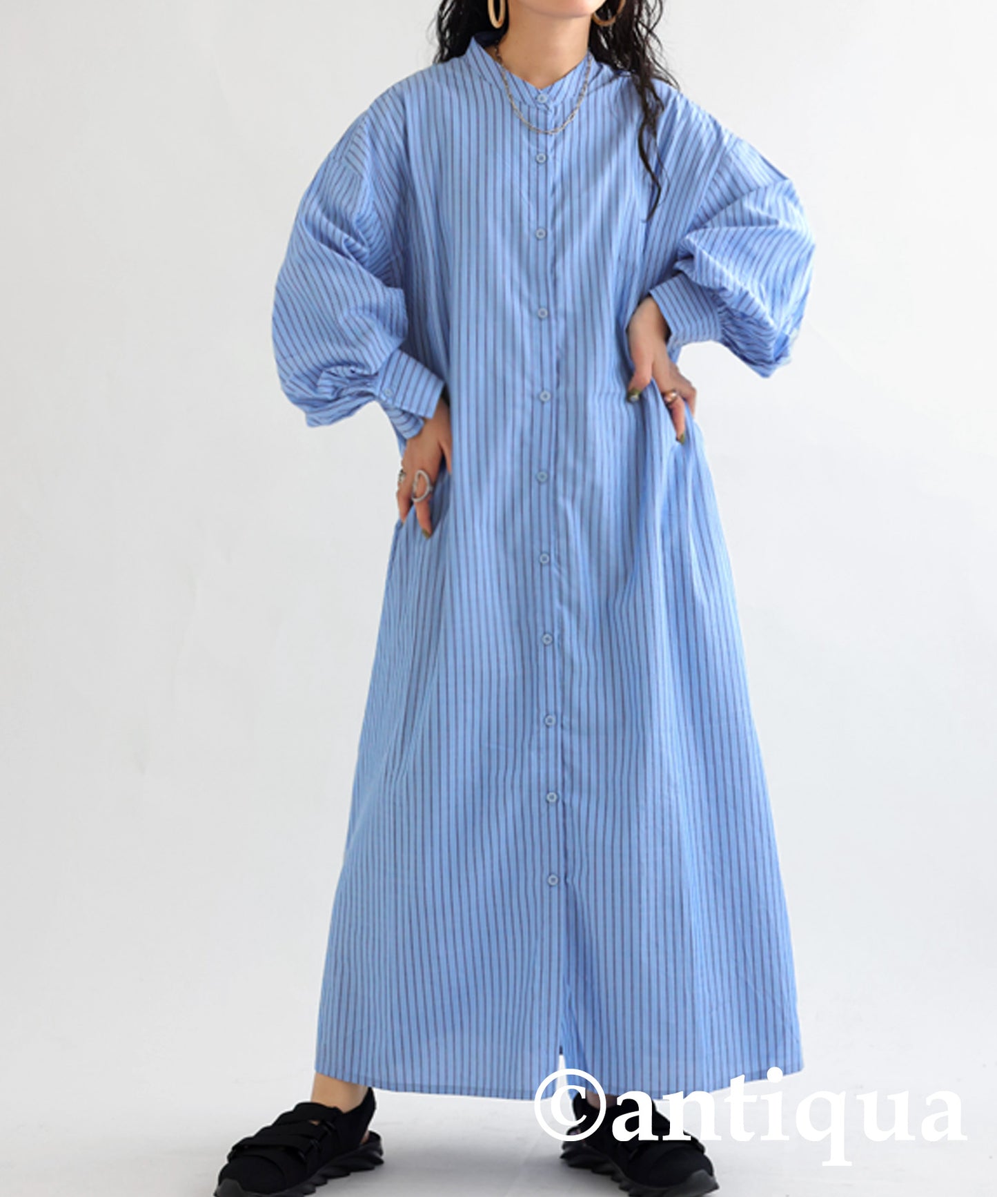 Striped pattern shirt dress Ladies