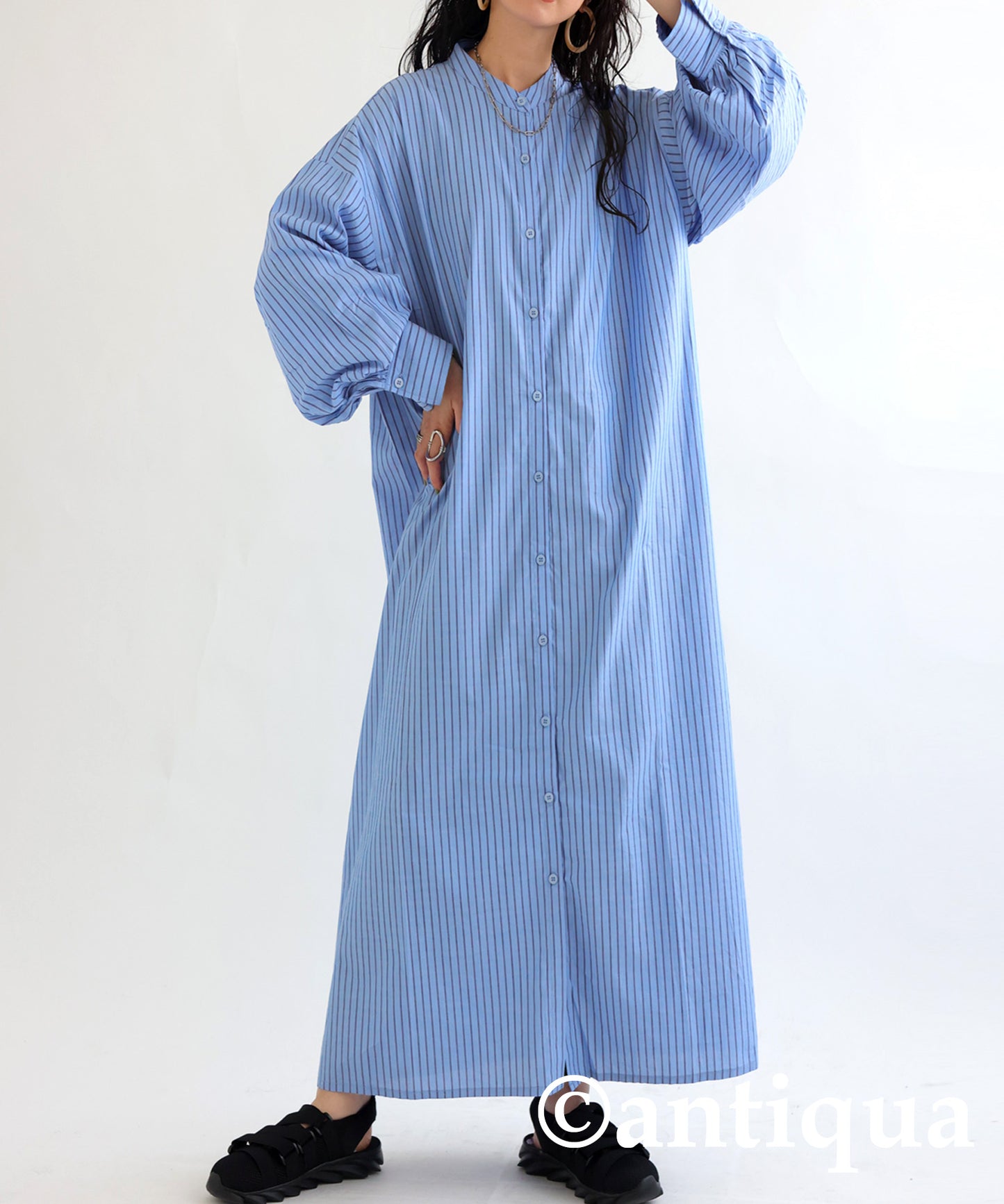 Striped pattern shirt dress Ladies