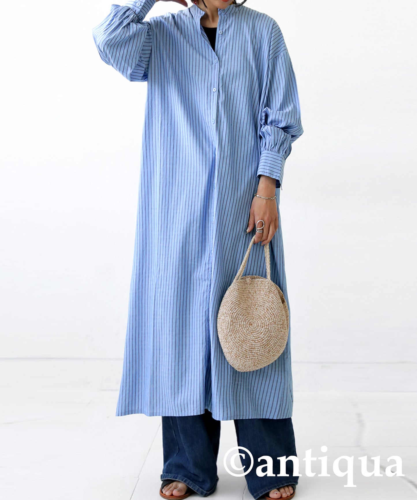 Striped pattern shirt dress Ladies