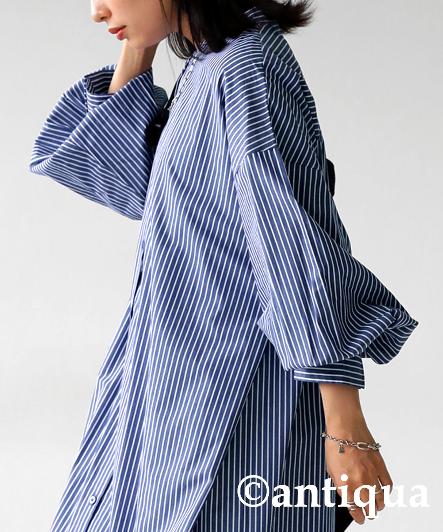 Striped pattern shirt dress Ladies