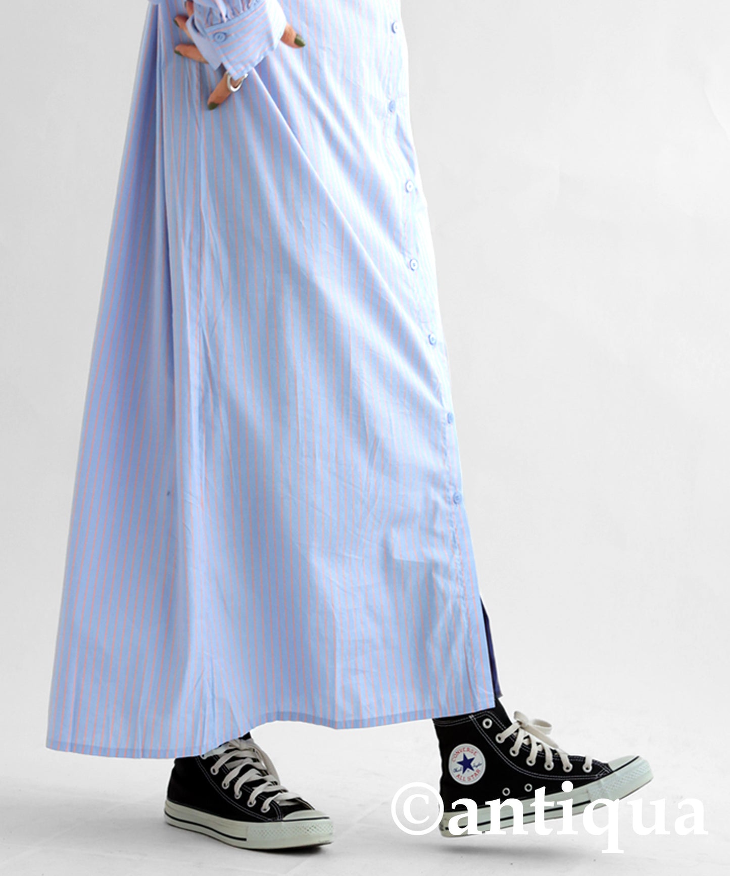 Striped pattern shirt dress Ladies