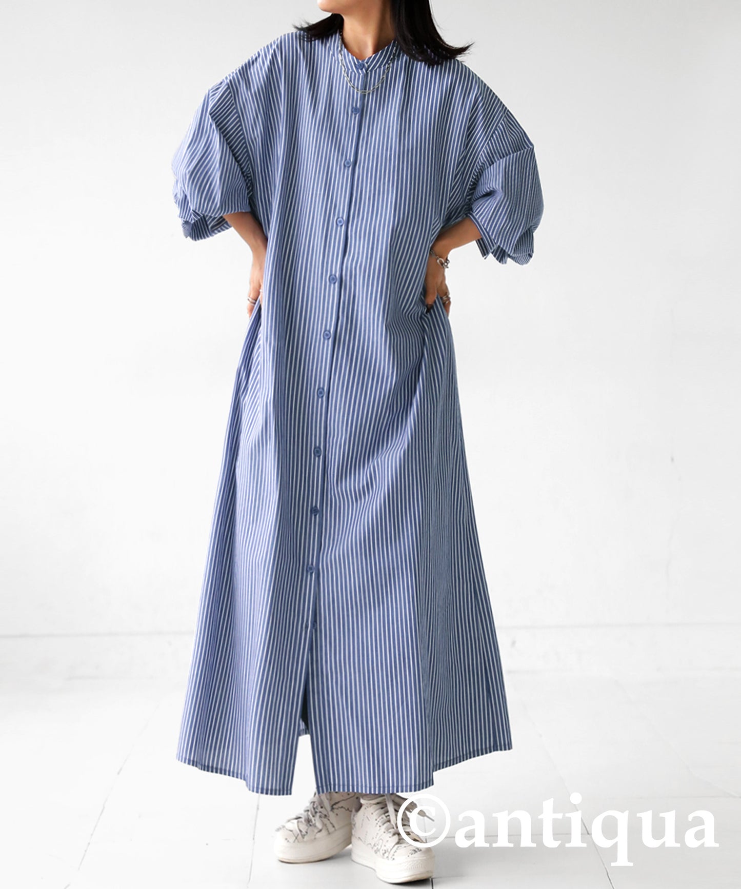 Striped pattern shirt dress Ladies