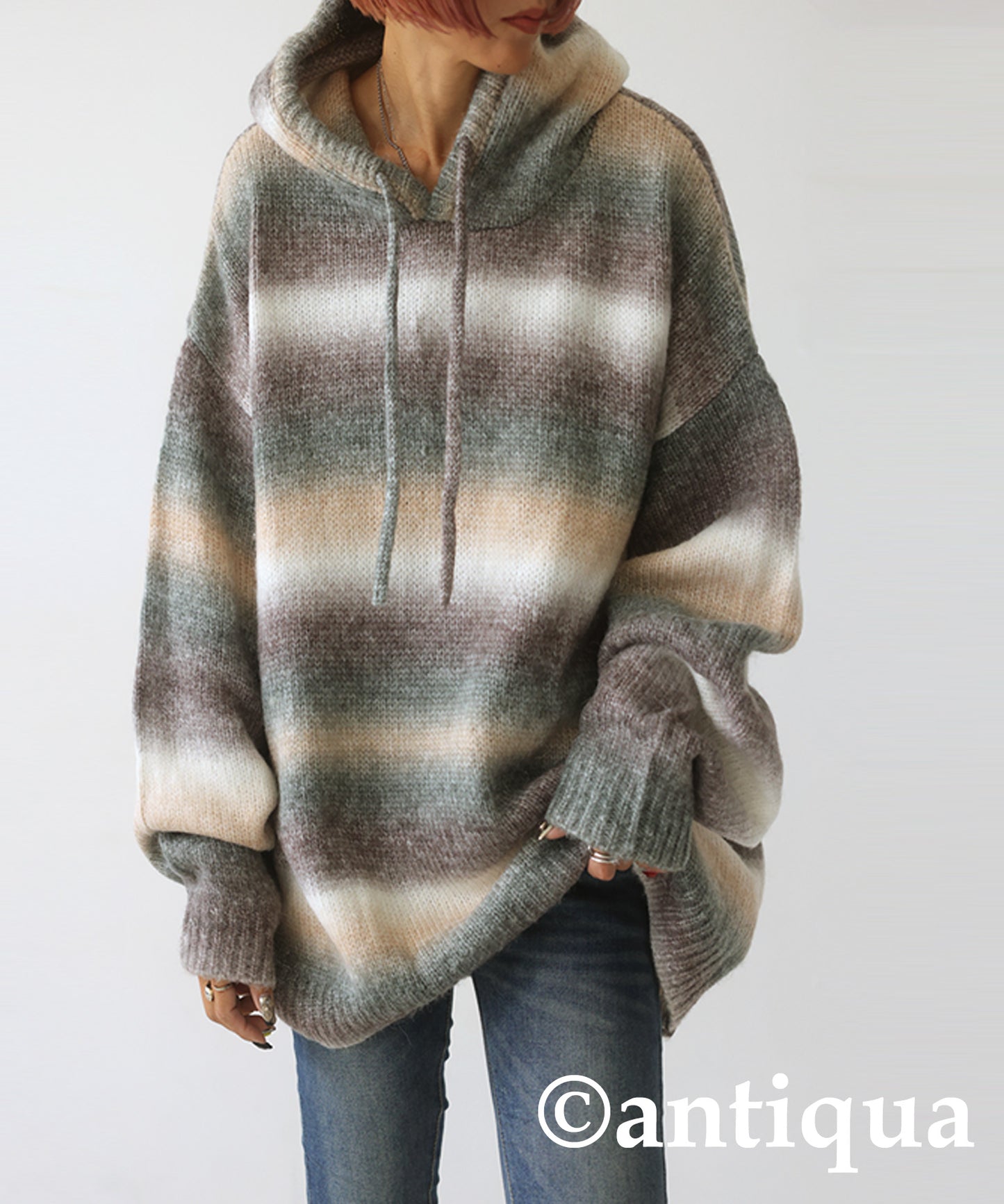 Gradient Knit Hoodie Ladies