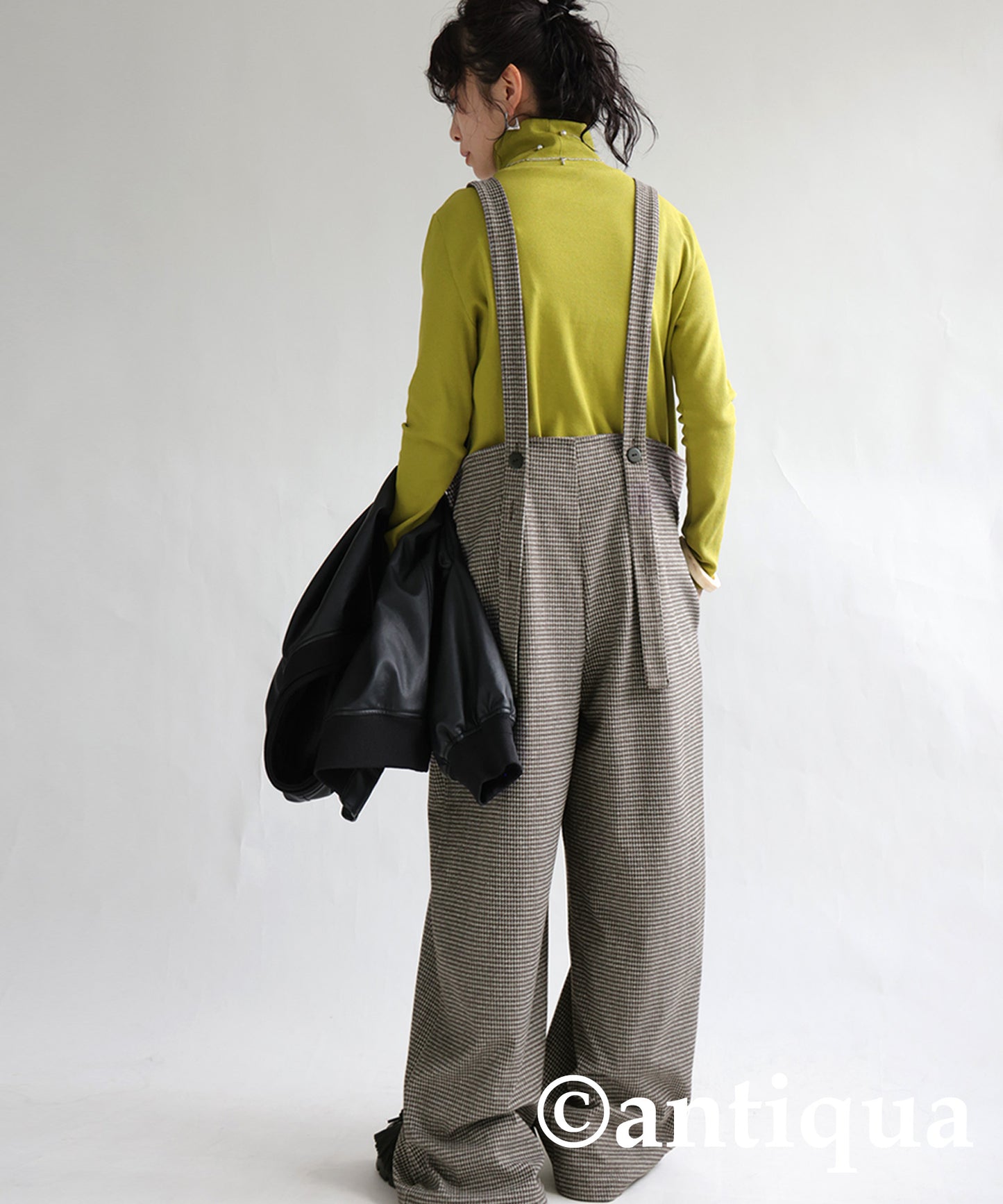 Ladies salopette(overalls) Long Bottoms CHIDORI（houndstooth check）