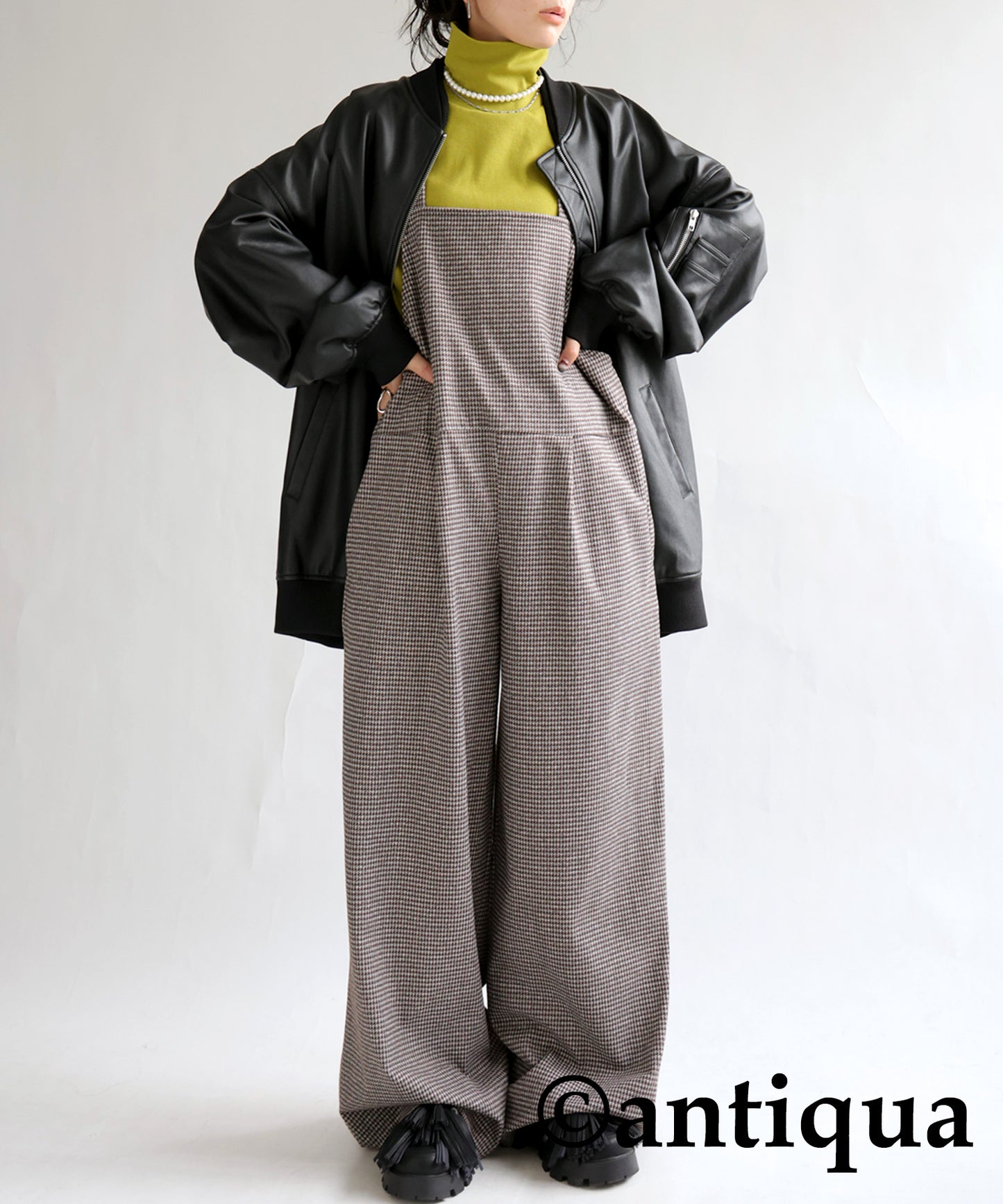 Ladies salopette(overalls) Long Bottoms CHIDORI（houndstooth check）