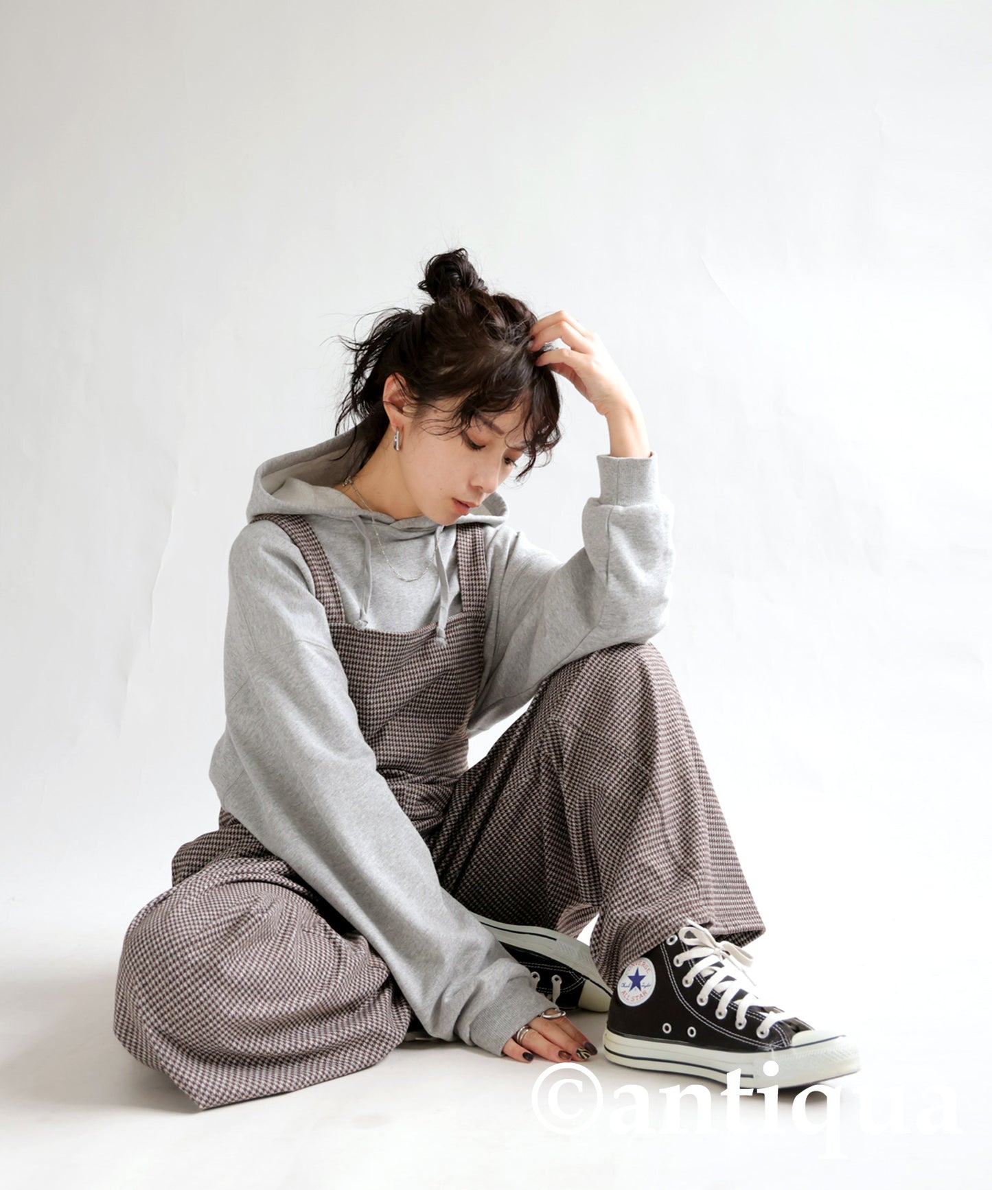 Ladies salopette(overalls) Long Bottoms CHIDORI（houndstooth check）