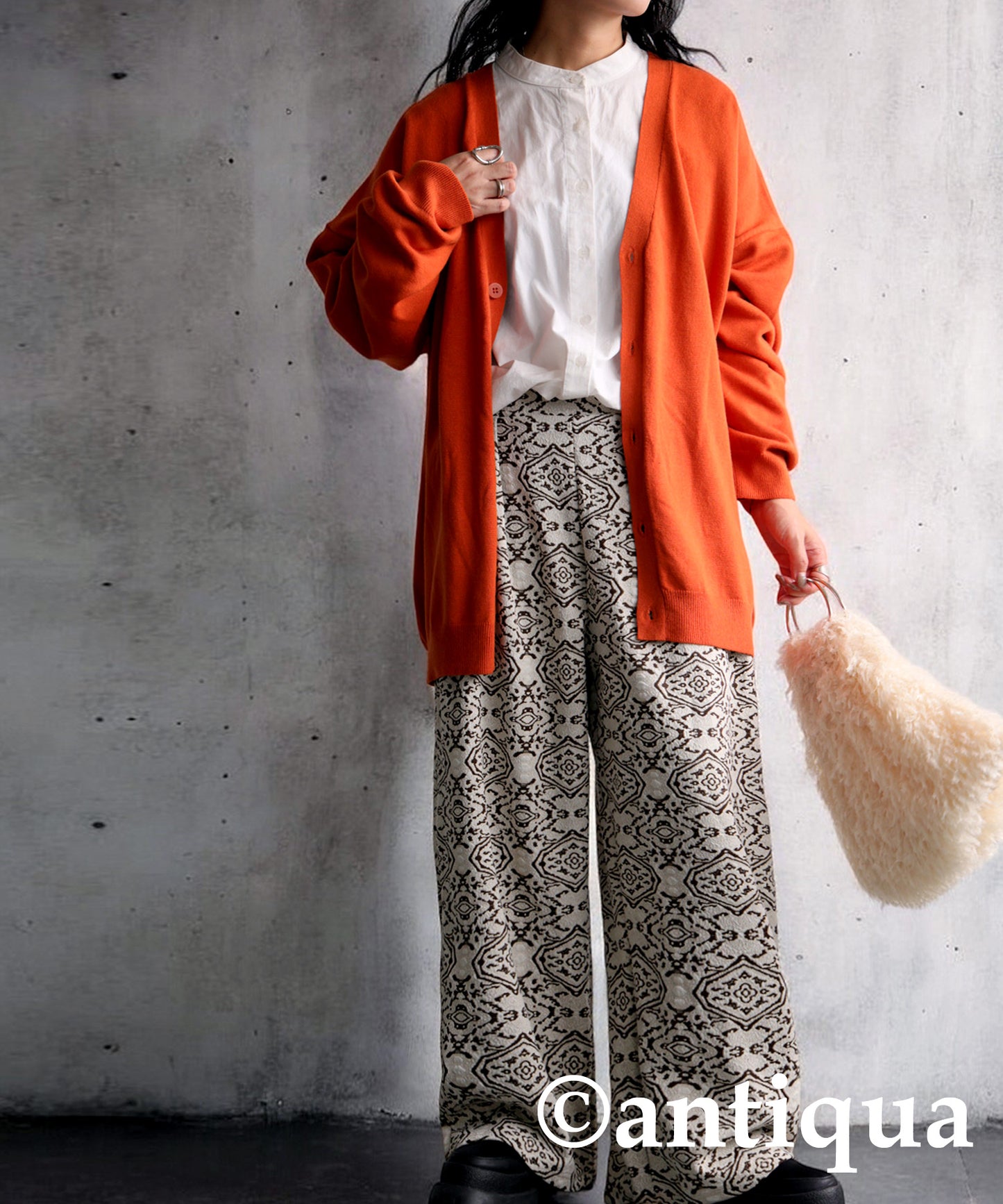 Damask pattern jacquard wide pants Ladies