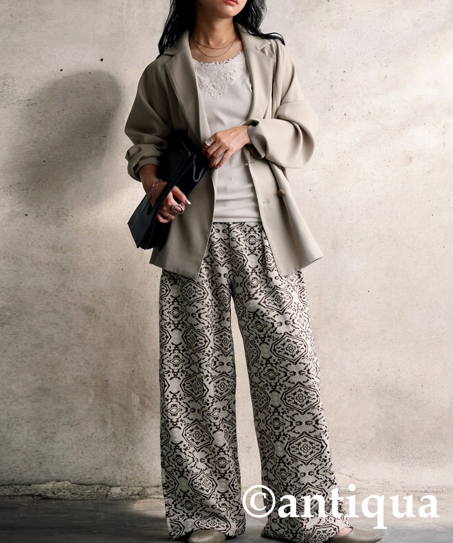 Damask pattern jacquard wide pants Ladies