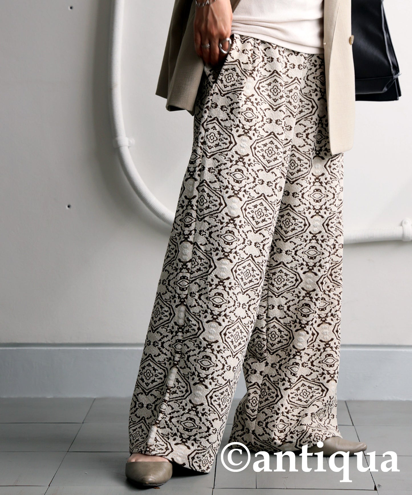 Damask pattern jacquard wide pants Ladies