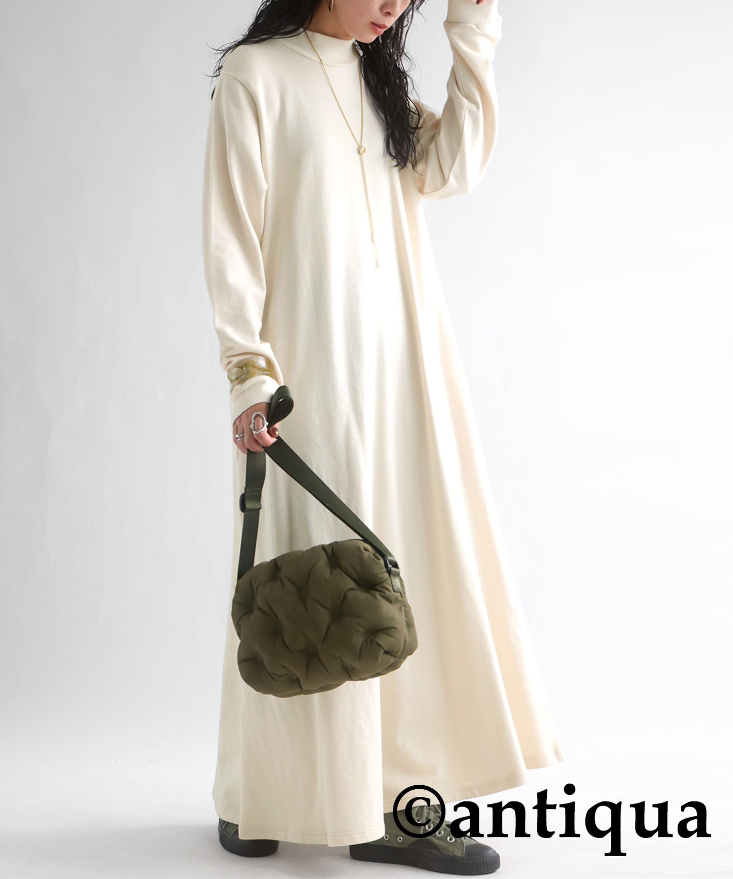 Ladies casual long dress Long Sleeve plain french terry