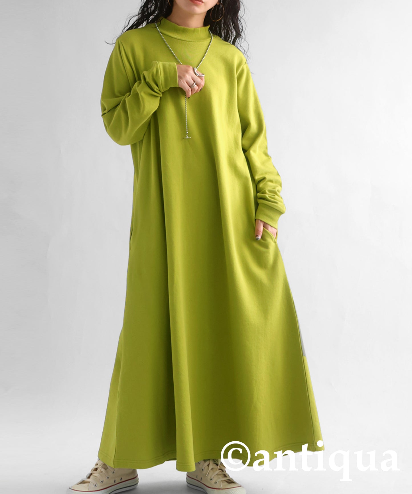 Ladies casual long dress Long Sleeve plain french terry