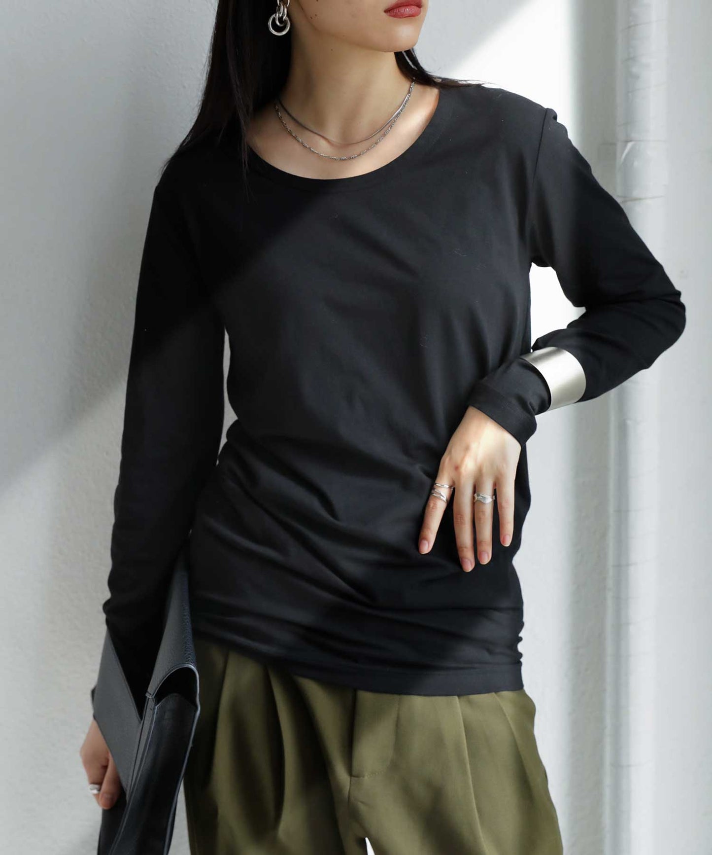 Simple heat long T-shirt Ladies