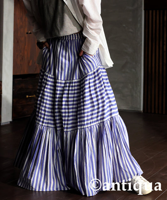 Indian Cotton Striped Tiered Skirt Ladies