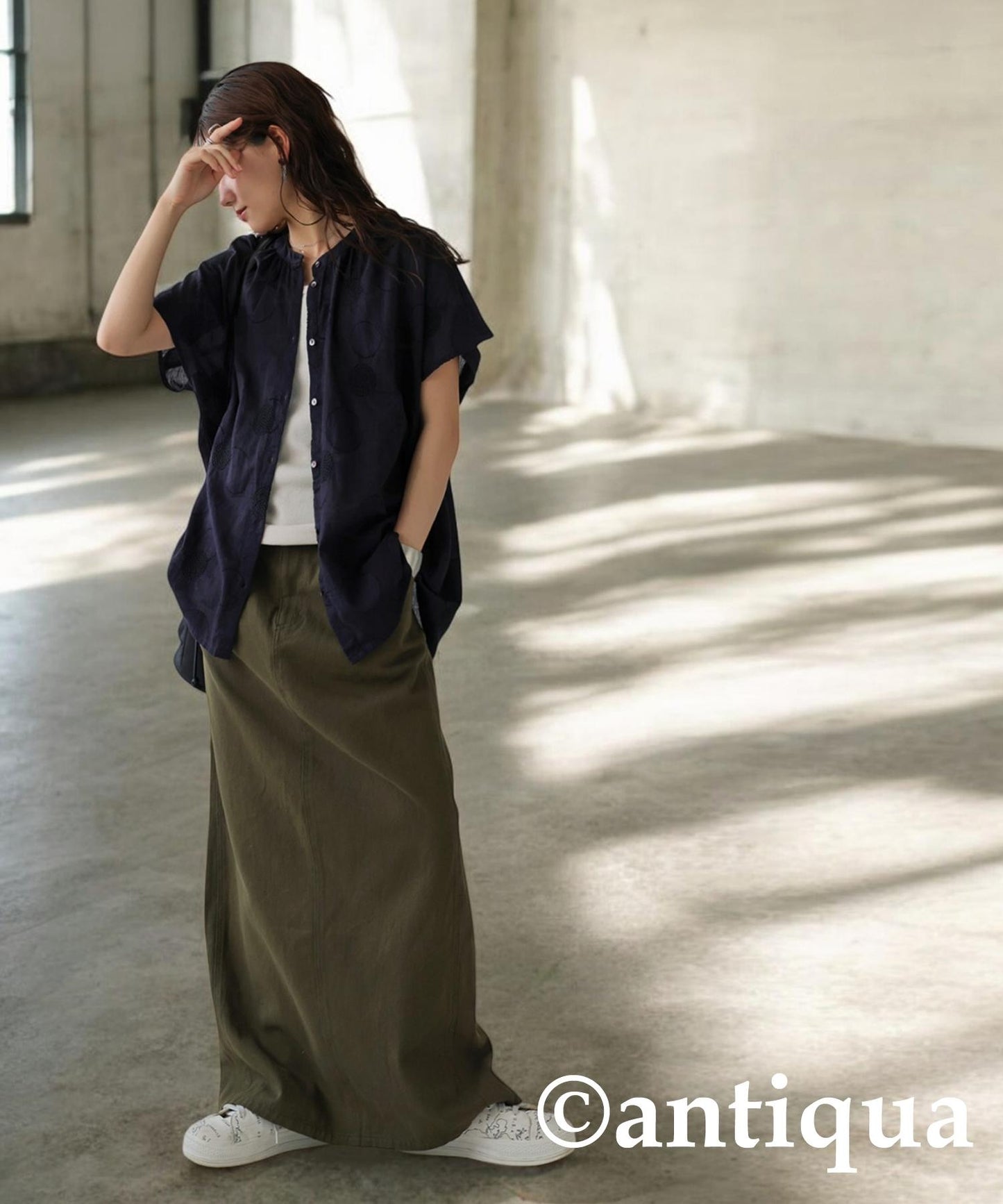 Ladies Indian Cotton Dots Embroidery Shirt